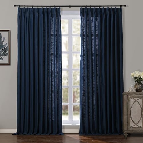 Vista 10 de ChadMade Belva Collection - Cortina plisada de lino de algodón de 100 x 90 pulgadas, con forro de algodón blanco, panel de cortina filtrante de luz