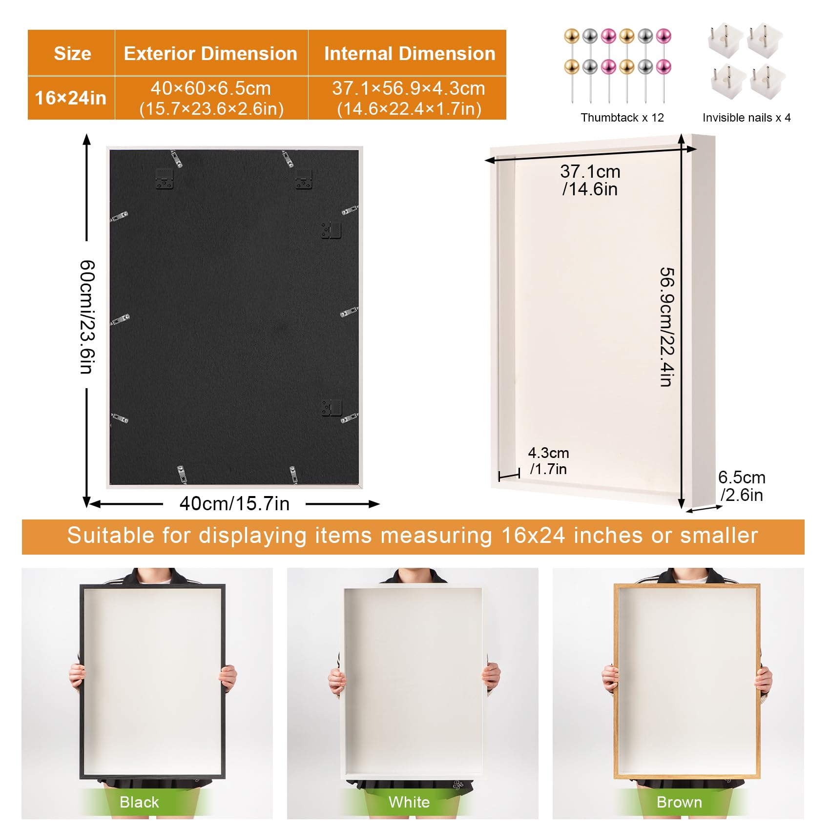 Cornice 3D profonda per ombre 40 x 60 cm con pannello ispessito e retro in morbido lino, 40 x 60 cm, cornice bianca 3D profonda per foto in jersey, articoli di laurea, regali commemorativi per
