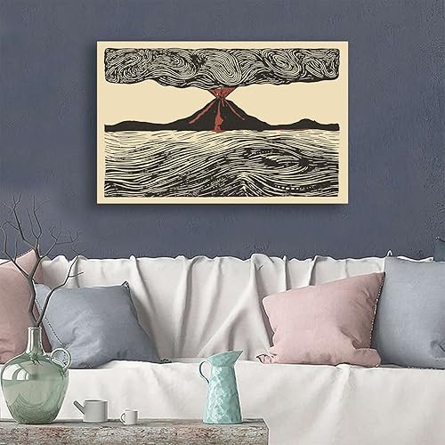 Miniatura 3 de Póster impreso en lienzo 1902 Unknown Mount Pelee Eruption Famous Line Drawing Black Lava Volcánica Island Geología Póster Cocina Comedor Decoración