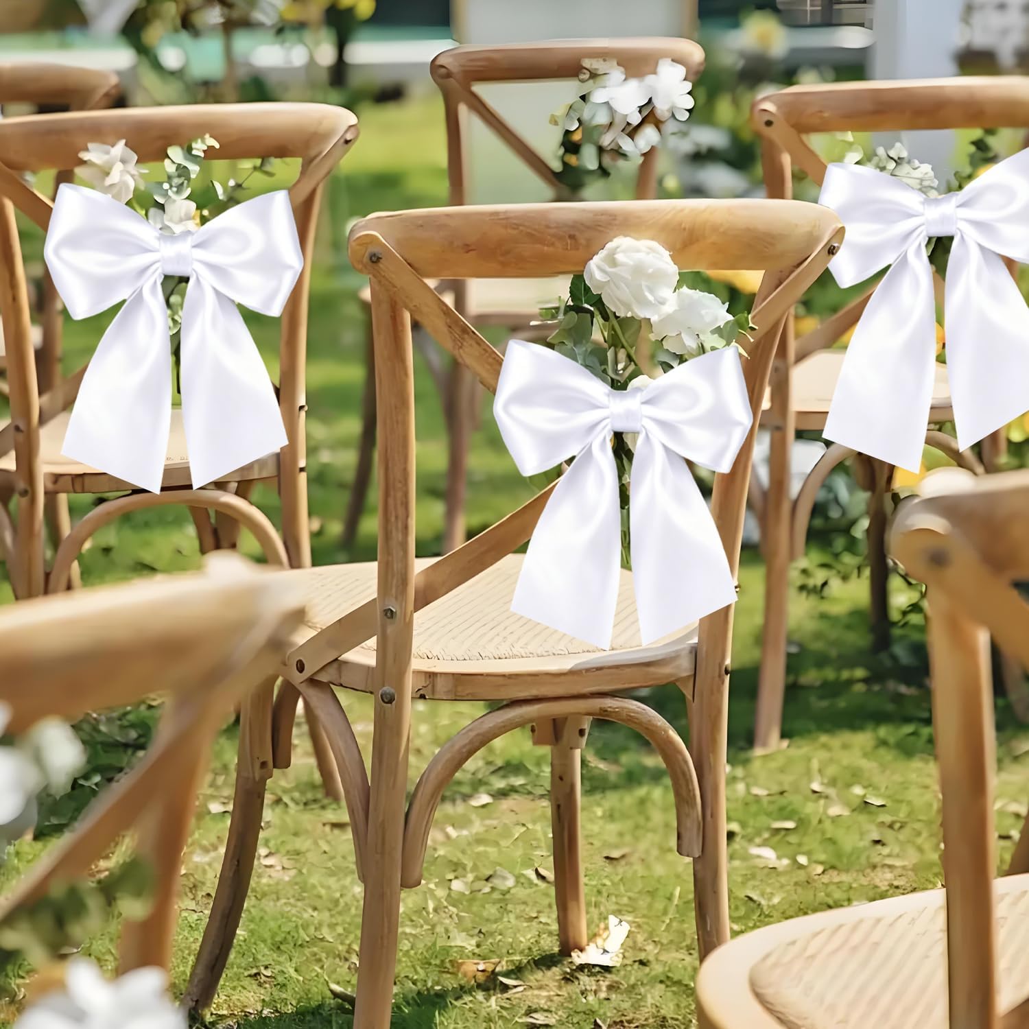 4Pcs Wreath Sash for Front Door White Garland Ribbon Accessories for Wreath Yard Doorway Indoor Outdoor Bow Bridal Shower Home Decoration (4)
