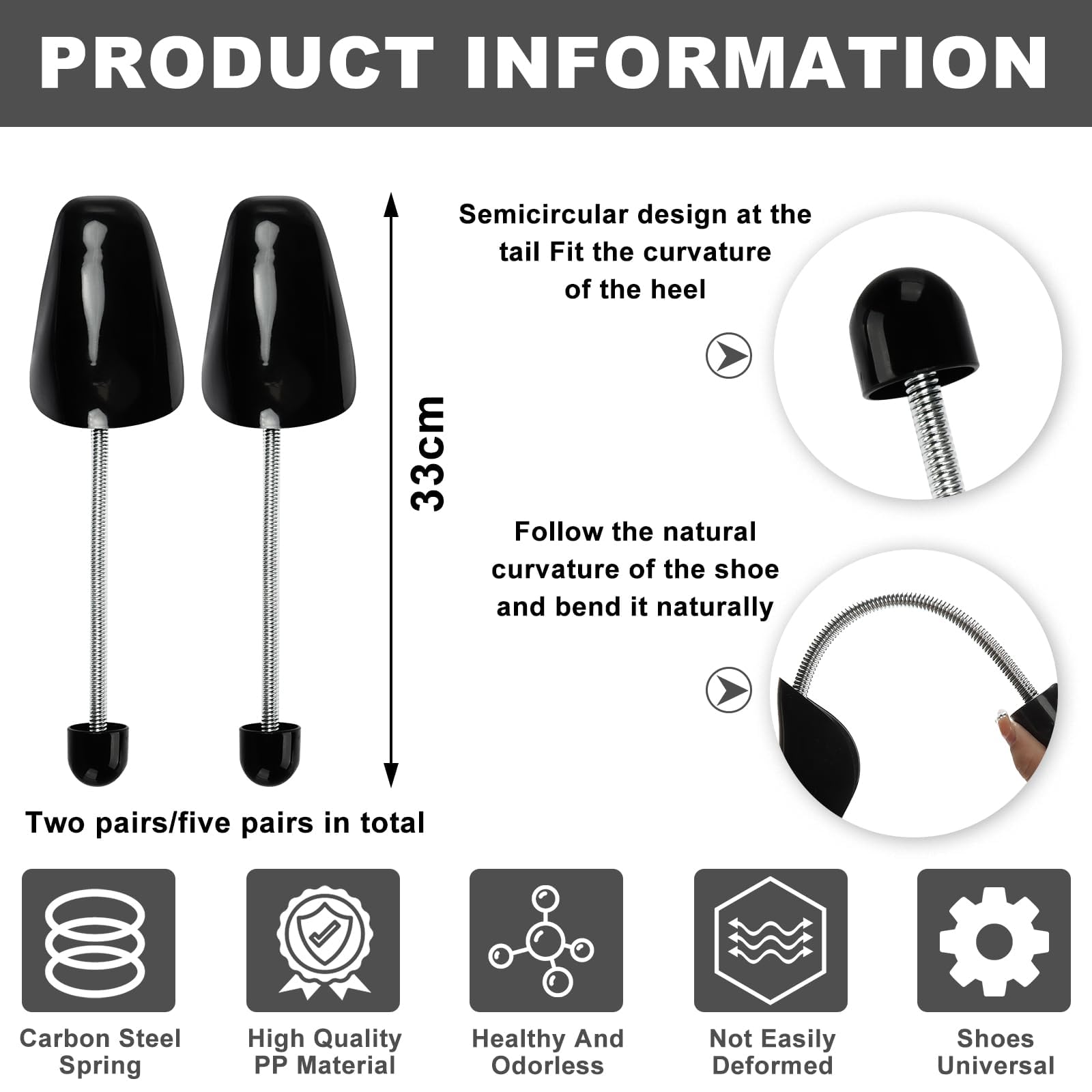 UCAMP Juego de 8 Pares Hormas de Plástico para Hombre, Justable Longitud, Talla 38-47, Negro
