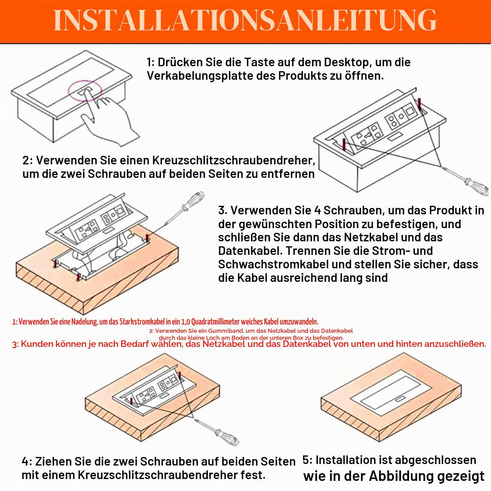 Buyweek Steckdosenleiste Versenkbar mit USB und Type-C Anschlüssen 18W Schnellladung Versenkbare Steckdose Schwarz Einbausteckdose Tischsteckdose mit 1,8m Netzkabel für Werkbank, Küche, Büro