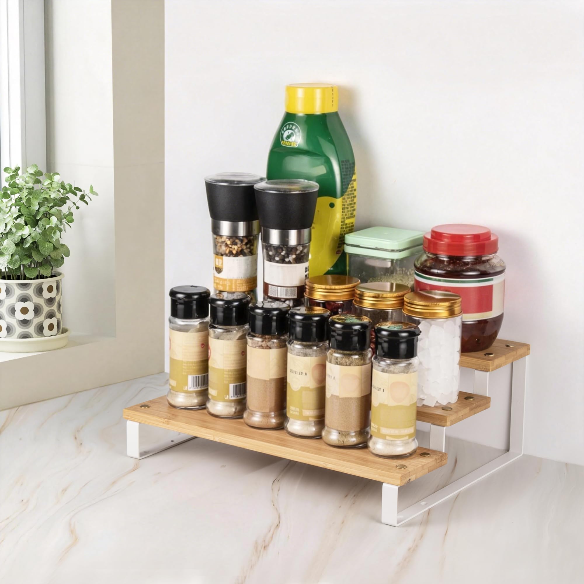 Lonian Portaspezie a 3 ripiani, ripiano da bancone, per cucina, armadio, dispensa, metallo, nero