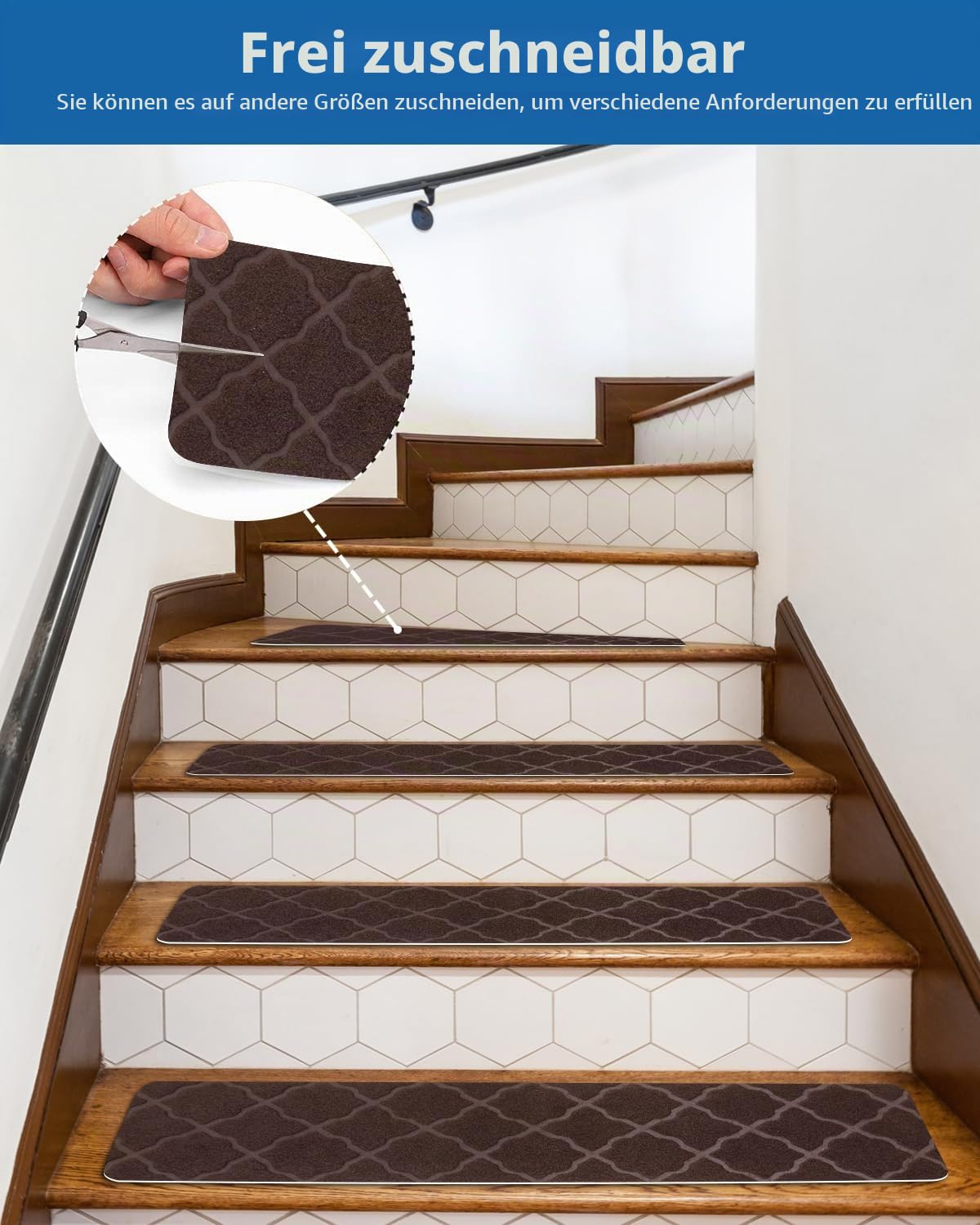 GOYLSER Stufenmatten Treppenstufen Matten Treppenteppich Selbstklebend Treppenmatten Anti-Rutsch Stufenteppich Rechteckig Rutschschutz Teppich für Kinder Haustiere Braun (76x20cm 15 Stück)