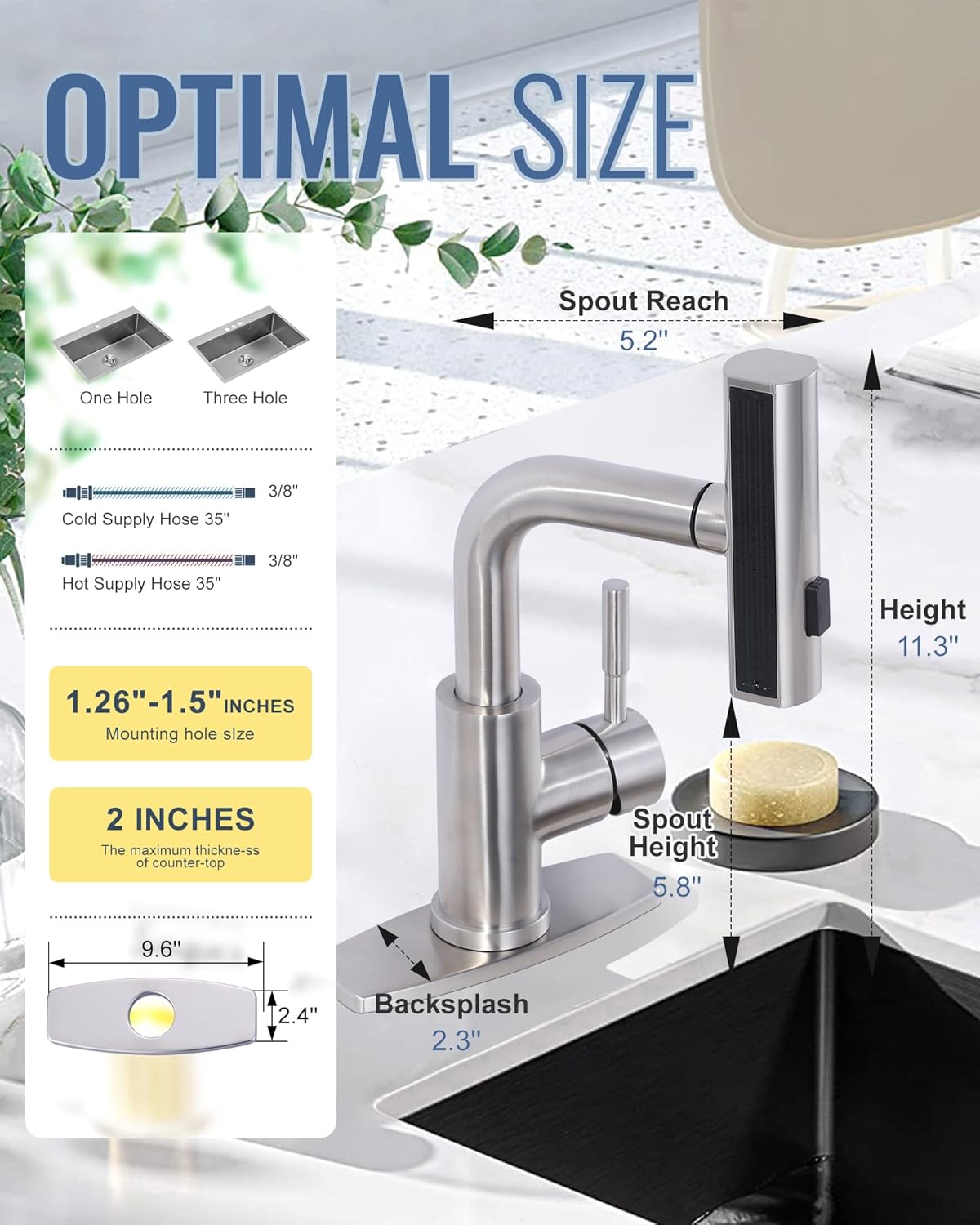 Faucet Supply Lines+Kitchen Bar Faucet Bundle,9 Inch Faucet Hose Connector 3/8" to 3/8" Female Compression,3 Water Modes Single Hole Wet Bar Faucets with Pull Out Sprayer