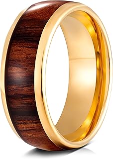 Whiskey Barrel, Centre Wood Inlay Gold tungsten rings for men women | 8mm wooden tungsten ring | Unisex Wedding rings tungsten | tungsten wedding rings for men