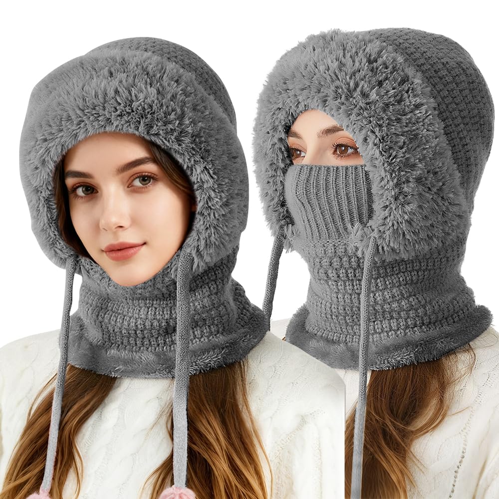 3-in-1 Winter Balaclava 2025 New Knitted Hat Multifunctional Scarf Hat for Outdoor Sports Cozy Ski Mask for Women