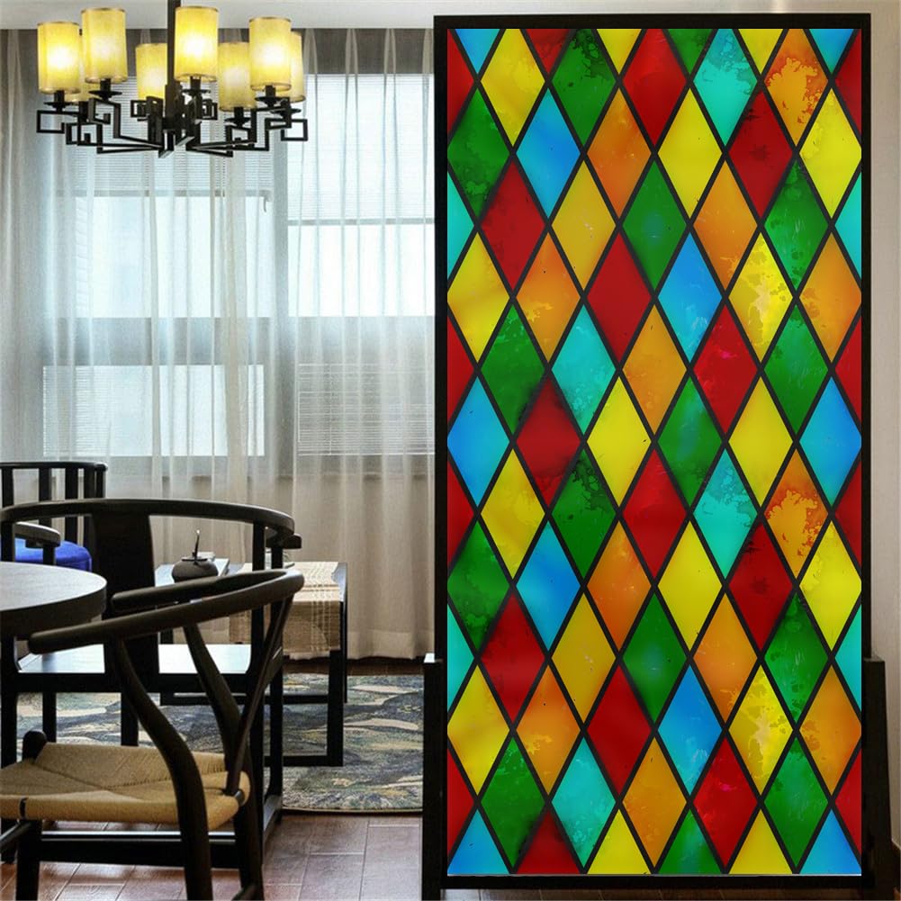 Privacy Windows Film European Church Style Stained Glass No Glue Static Cling Decorative Window Stickers 27x39.37(69x100cm)