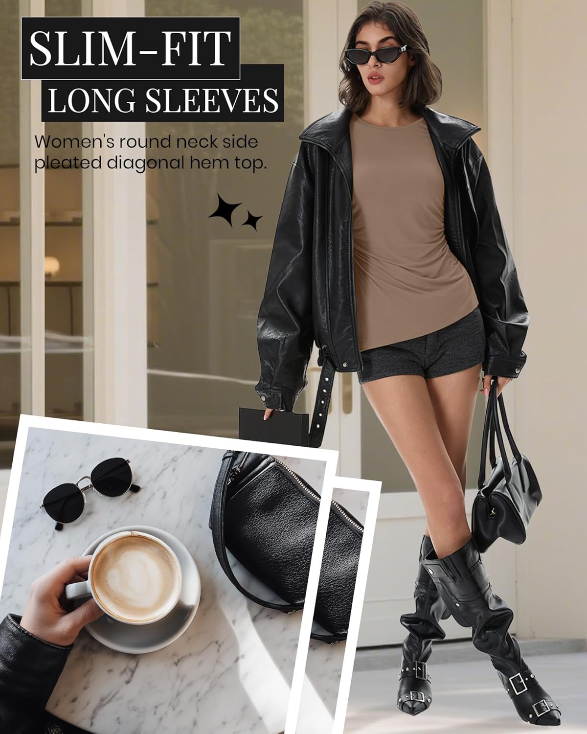 3 Pack Long Sleeve Shirts for Women, Crew Neck Asymmetrical High Low Split Ruched Cute Y2K Going Out Workout Tops - Image 5