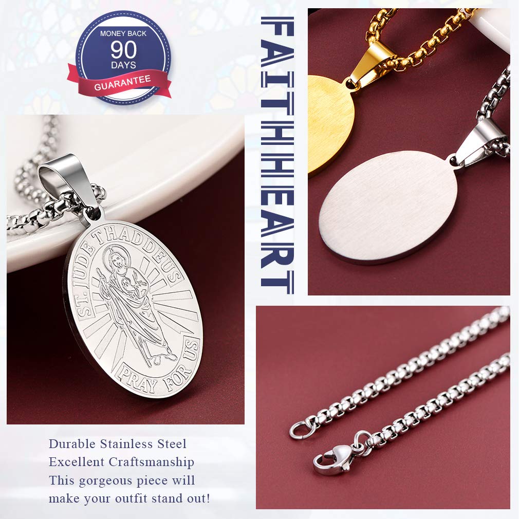 FaithHeart Medalla San Judas Tadeo Collar Cristiano Acero Inoxidable 316L Hombre Mujer Joyería Religiosa Amuleto Santo Patrón