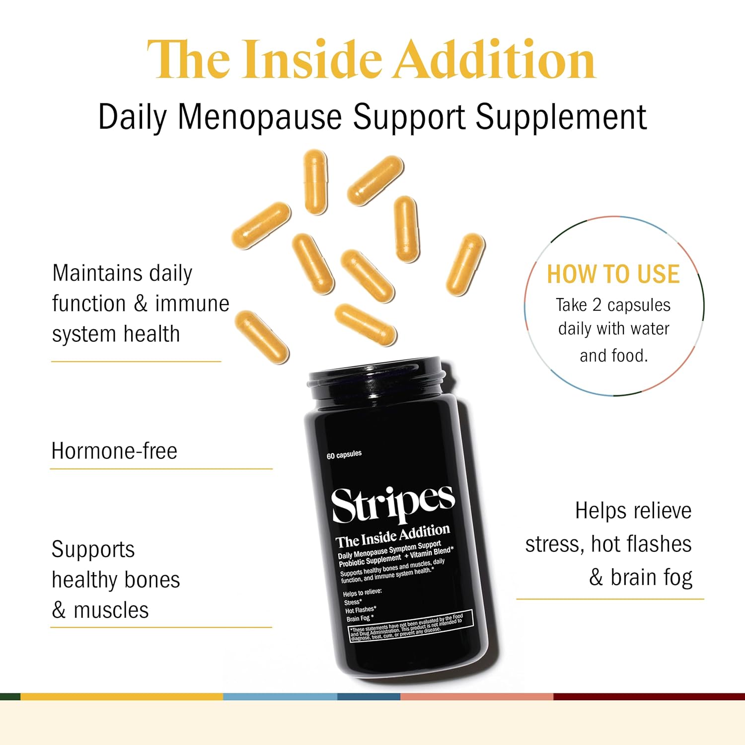 Stripes Beauty Naomi Watts The Addition Supplement Support Perimenopause Menopause Symptoms Relieve Hot Flashes Stress Brain Fog Probiotic Multi Vitamin 60 Ct - Image 2