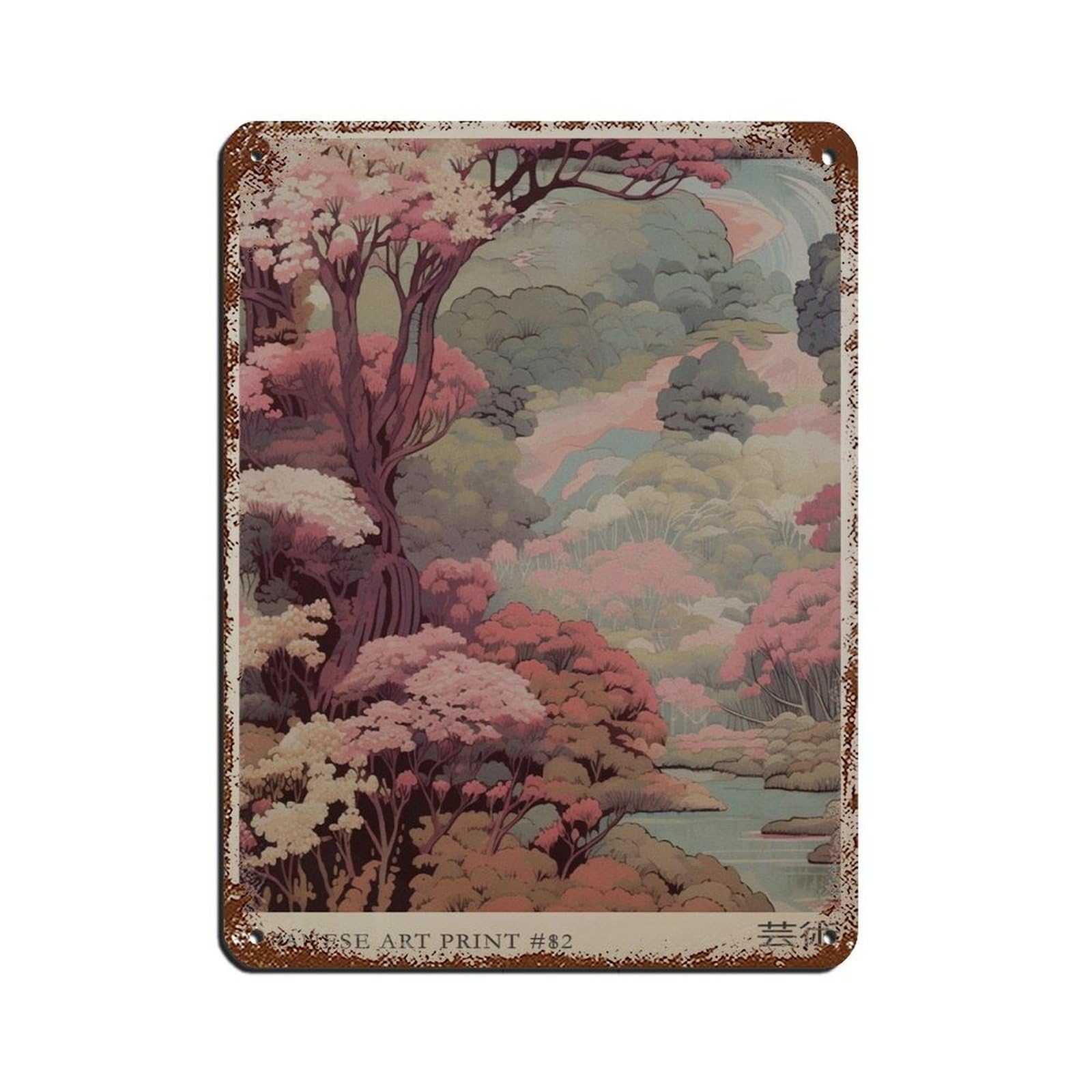 Japanese Landscape, Japanese Art Tin Sign Vintage Metal Pub Club Cafe Bar Home Wall Art Decoration Poster Retro 12x16inch(30x40cm)