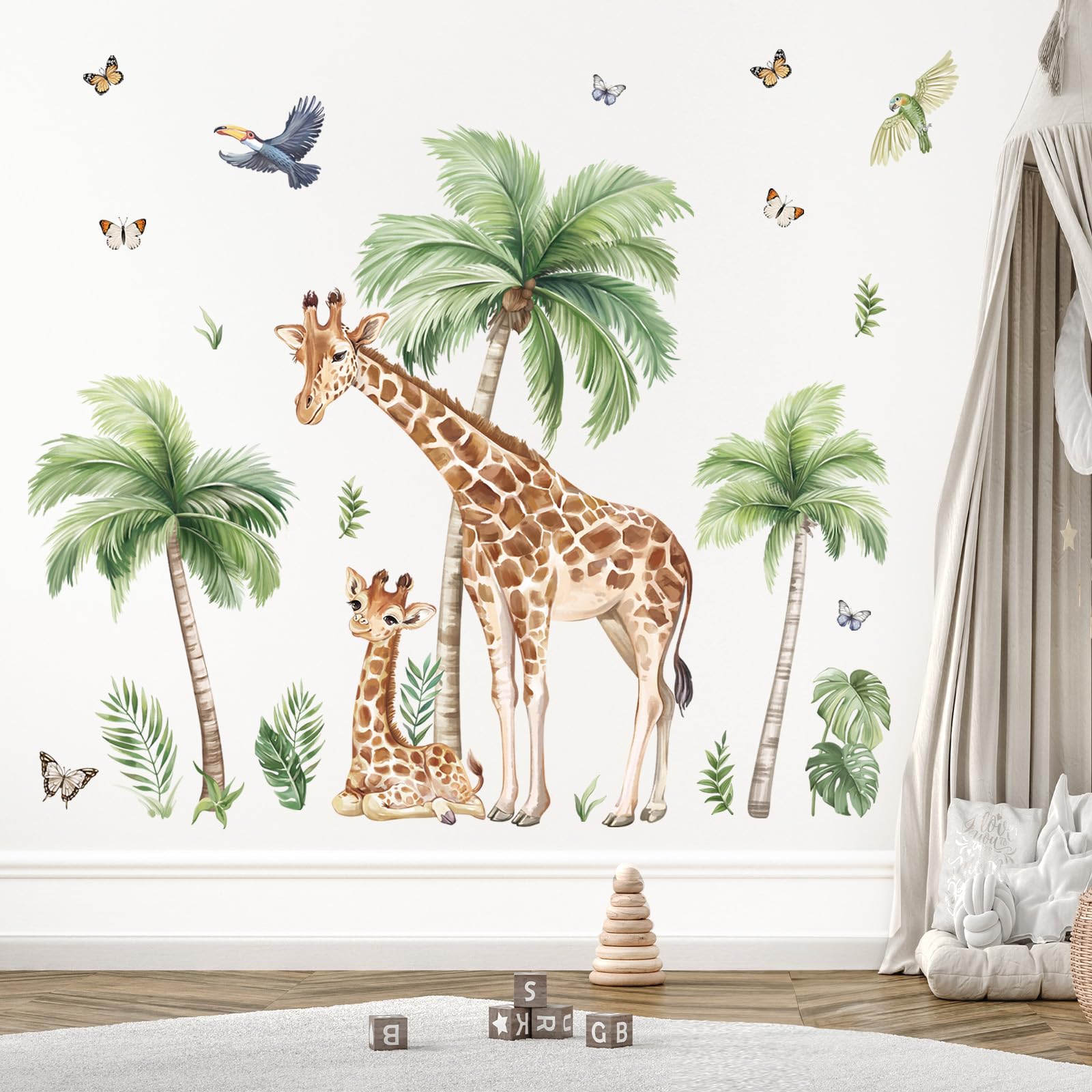 Stickers Muraux Animaux Jungle Wondever - Déco Enfant Éléphant Singe Lion
