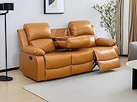 Vista 12 de Juego de 2 sofás reclinables manuales de cuero sintético, juego de sofá reclinable para sala, muebles modernos para sala con portavasos/consola