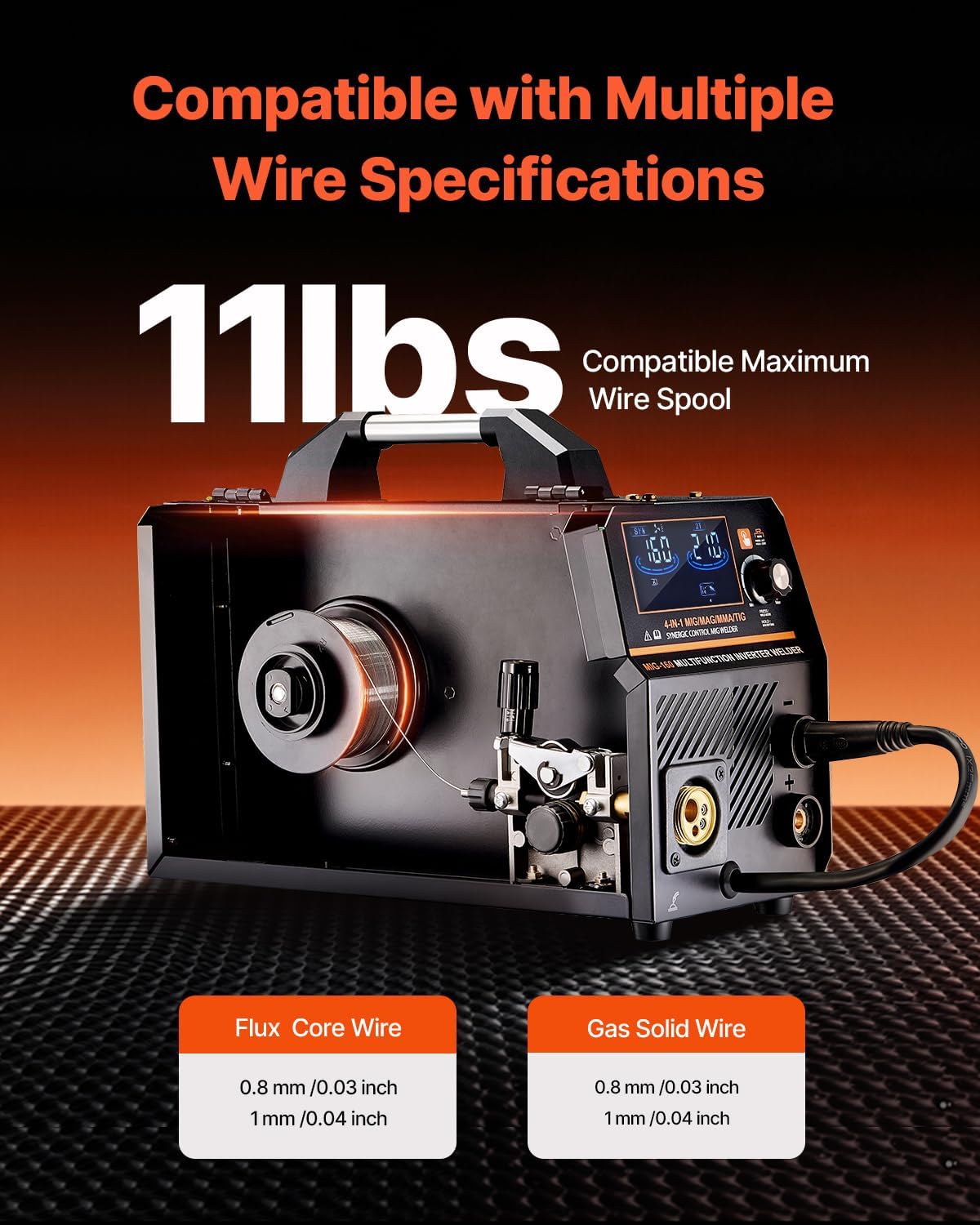 VEVOR MIG Welder, 160A Synergic Mig Welding Machine, 4-in-1 Gas MIG/Flux Core MIG/Stick/Lift TIG Multi-Process Welder Machine, 110V/220V Dual Voltage Mig Welder with IGBT Inverter & LCD Screen Display