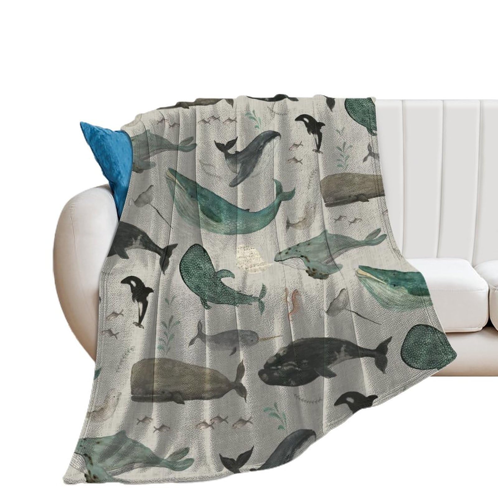 Nclqvjxzkhw Men's Style Whale Song Print Flannel Blanket Soft Throw Blankets Bed Couch Sofa Travel
