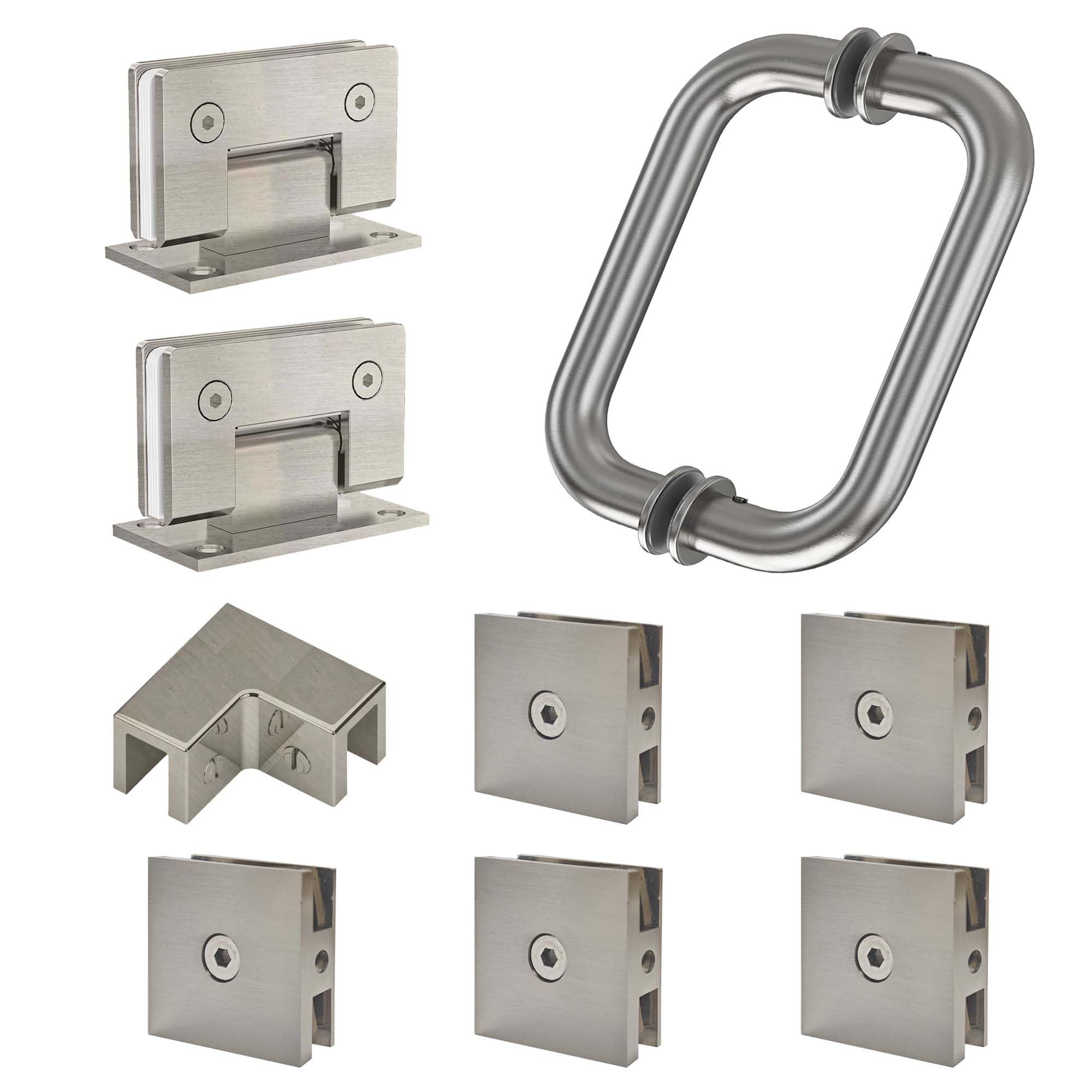 Photo 1 of Bathlink Shower Door Hardware Kit for Swing Shower Door?Brushed Nickel Glass Door Hardware Accessorie for 5/16"-3/8" (8mm-10mm) Tempered Glass?Including Shower Door Hinges and Door Handle