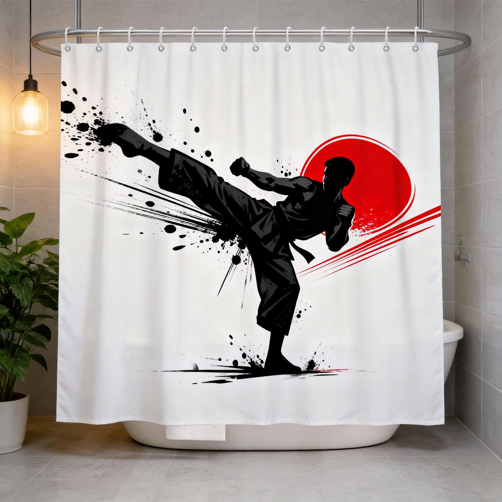Hongduo 3D Taekwondo Shower Curtain for Stalls Bathtubs Simple Bathroom Decor Shower Curtain Set Polyester Fabric Waterproof 200x200cm/79X79 Inch with Hooks