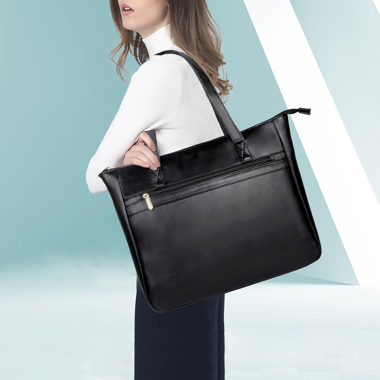 Laptop Tote Bag Up to 14 Inch, Women Shoulder Laptop Bags Casual Briefcase Tote Handbags (3.Black)