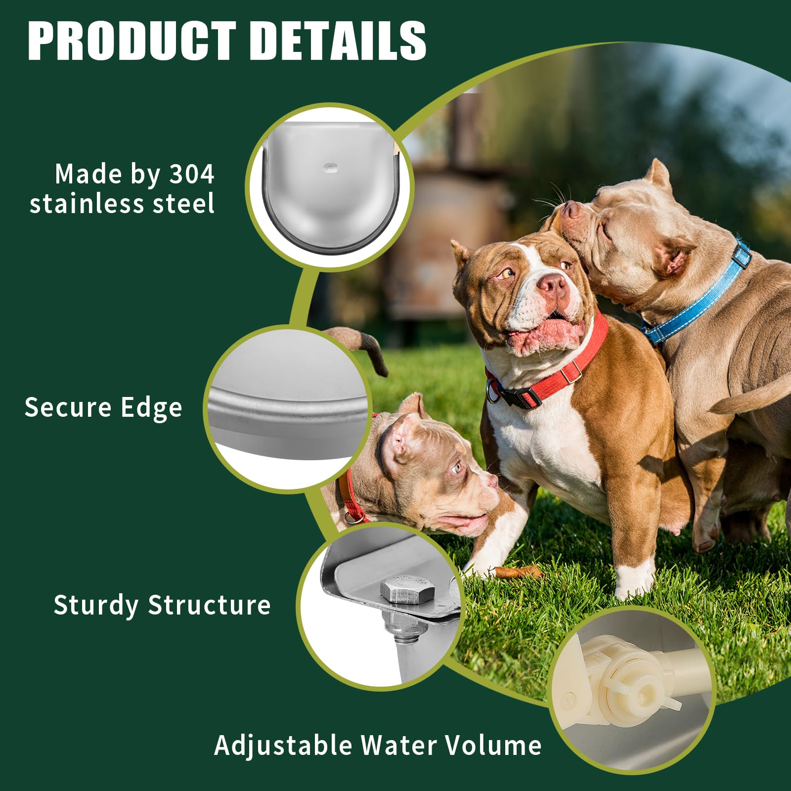 Cuenco automático de agua potable para animales con válvula flotante, cuenco de agua potable de acero inoxidable para caballo, cabra, cerdo, perro. (sin orificio de drenaje)