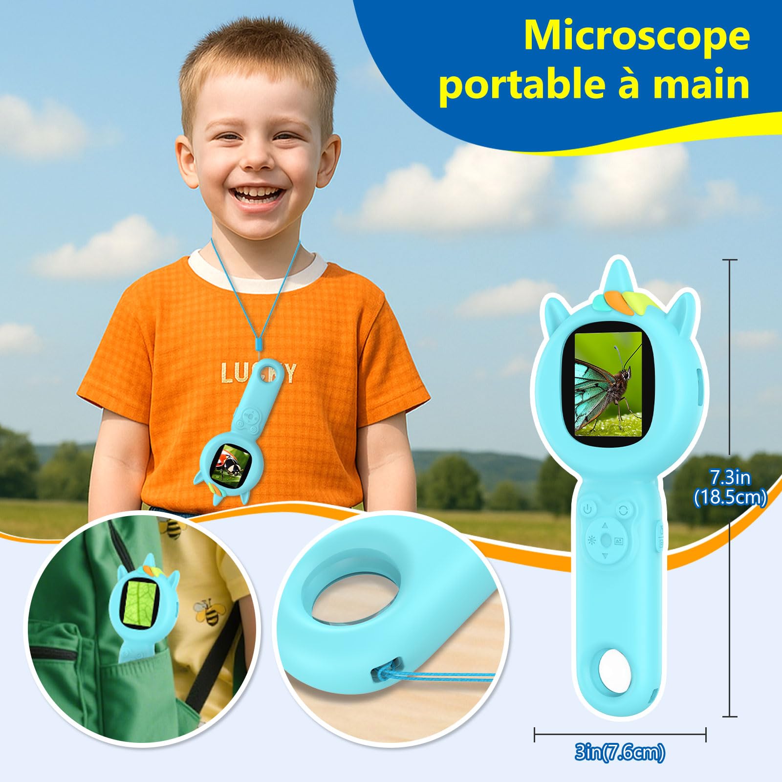 Microscopio per bambini Mini portatile con schermo: lente d'ingrandimento digitale portatile 500X con fotocamera HD - Giocattoli regalo per bambini da 3 a 12 anni, Monete, Piante, Scheda SD da 32 GB