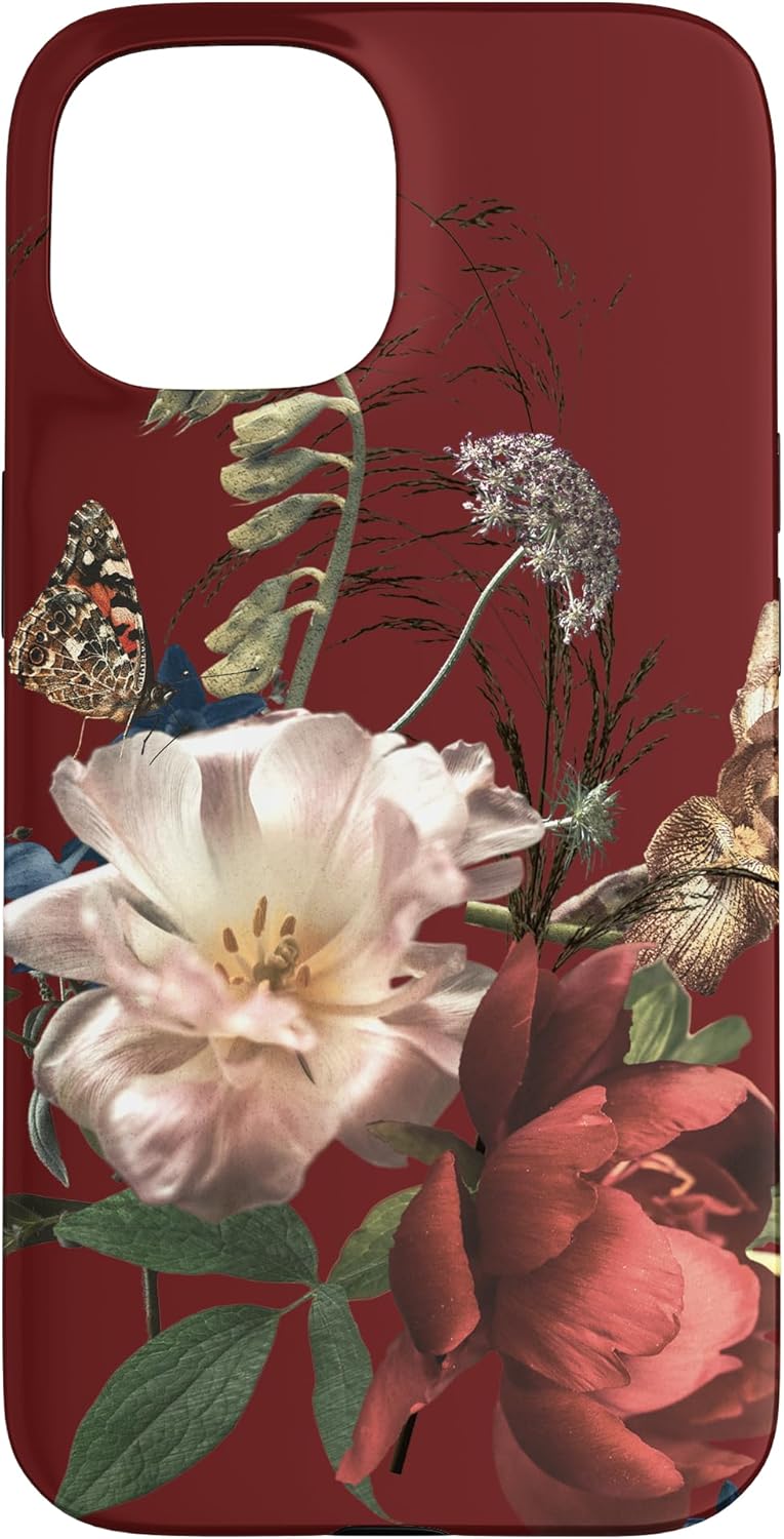 Antique Maroon Floral Bouquet Distressed Vintage Flowers Case for iPhone X/XS