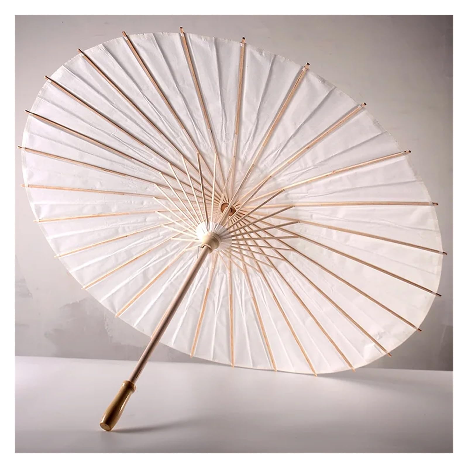 1/6PC Hochzeitsfestbevorzugung Papiersonnenschirm Holzgriff Regenschirm Weißer Papierschirm Brautparty Hochzeitsdeko Zubehör für Feier Fotografie(Diameter-84cm,1PCS)