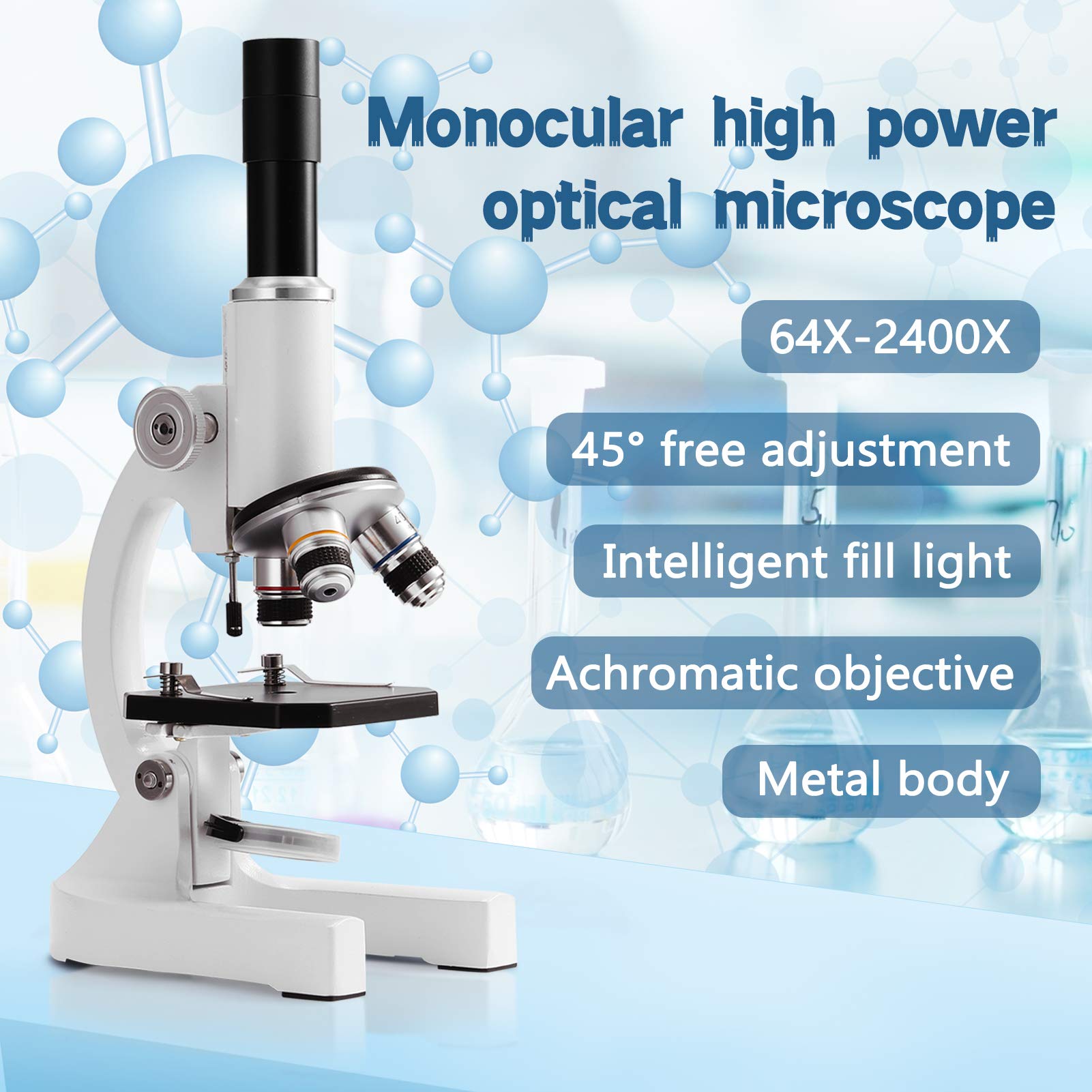 Digitales Mikroskop, 64X-2400X Monokulare Optische Mikroskop Grundschule Kinder Wissenschaft Experimentelle Biologie Unterricht Schenk