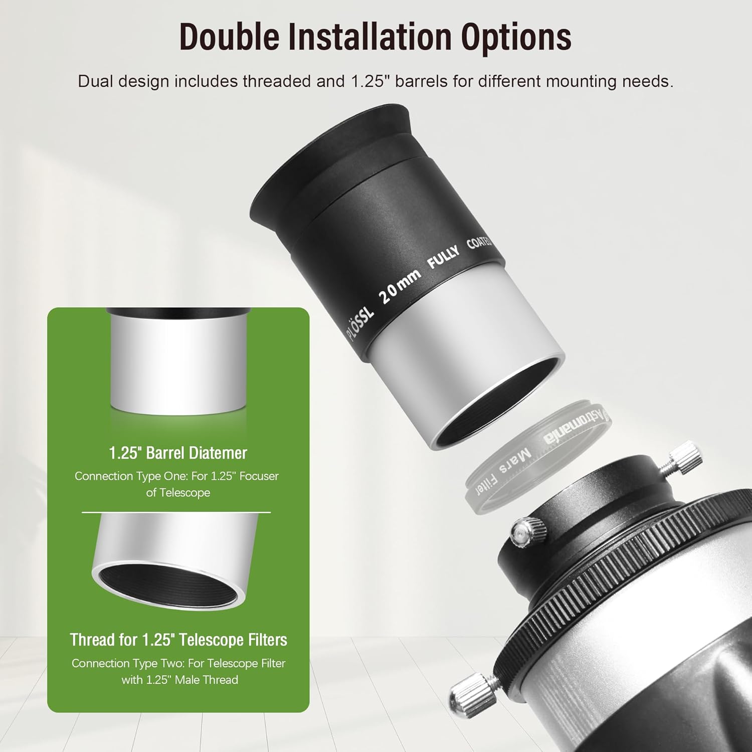 Astromania 1.25" 20mm Plossl Telescope Eyepiece - Bundle with - 66 Degree 20mm Eyepiece