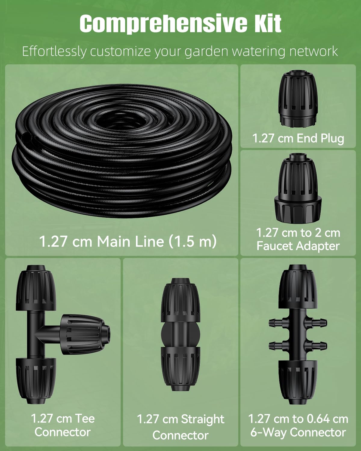Pawfly 15 m 13/16mm Tropfbewässerungsschlauch, flexible PVC-Hauptleitung mit 5 Widerhaken-Verbindern für Gartenbewässerungssysteme