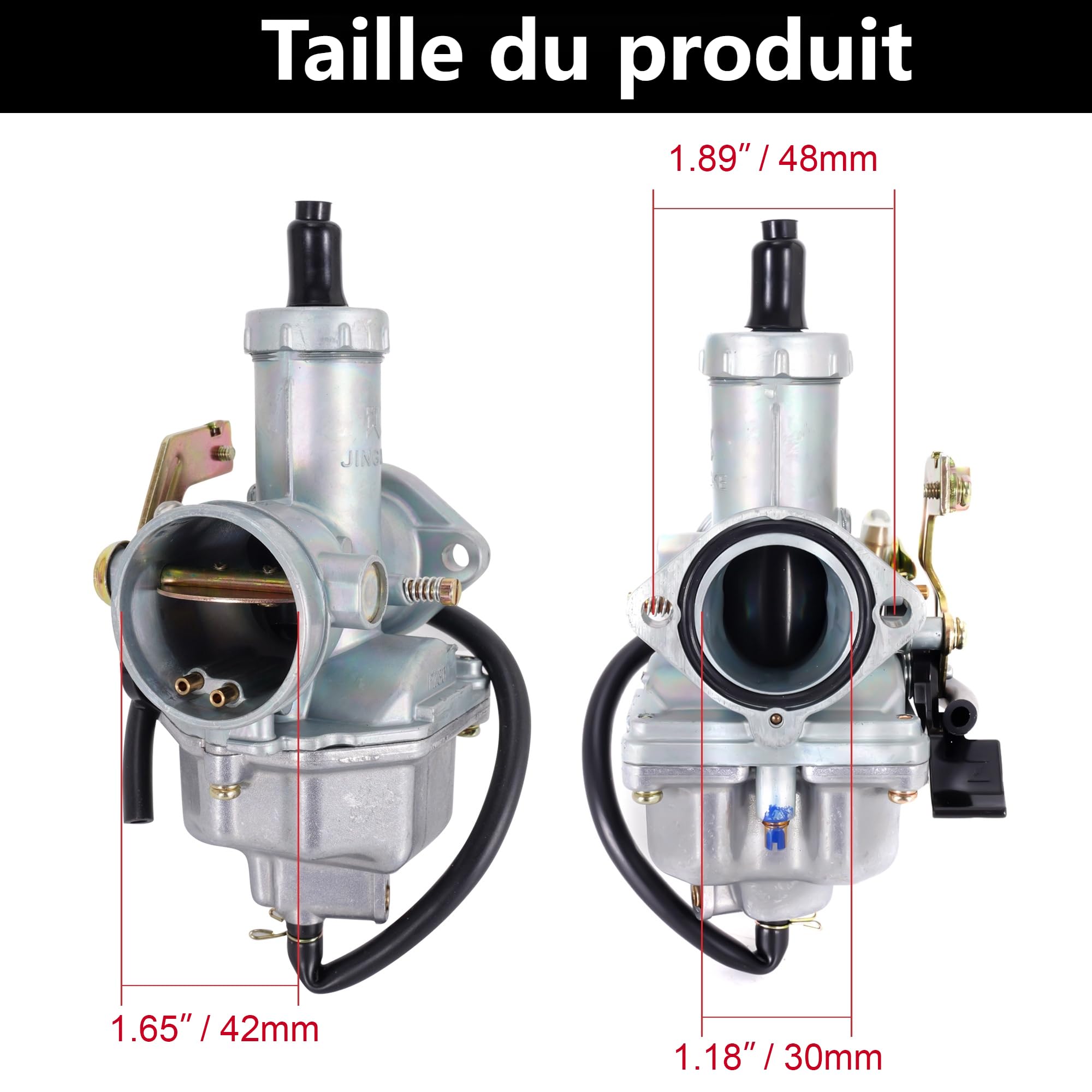 PZ30 Carburateur 30mm Starter pour 125-300cc ATV Dirt Bike Go Kart | Starter À Câble. Inclut Filtre À Essence, Ligne Rouge Et Joint