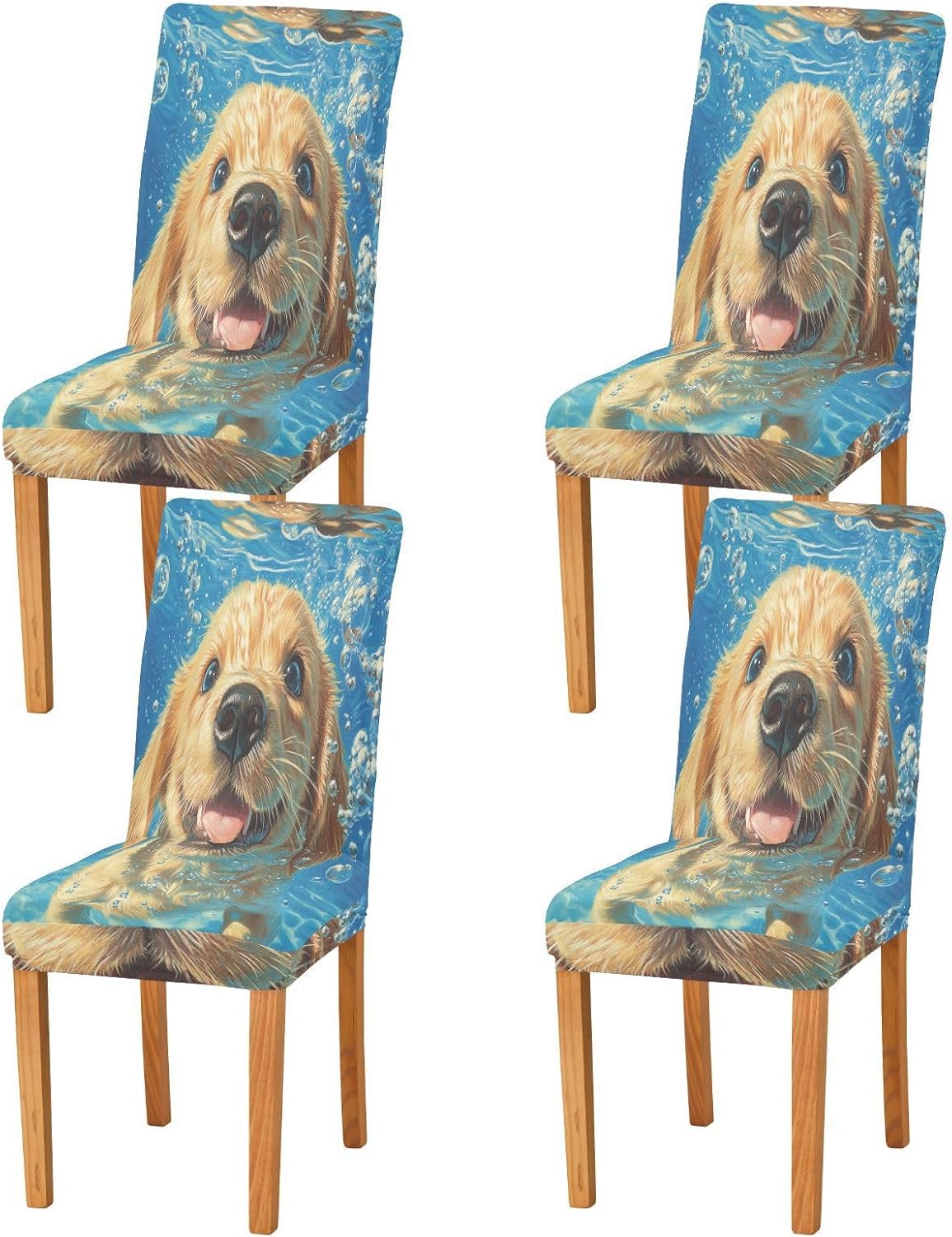 ALAZA Chair Covers for Dining Room, Underwater Funny Puppy Dog Stretch Chair Cover Sets Chair Protector Removable Washable for Ktichen Restaurant Hotel