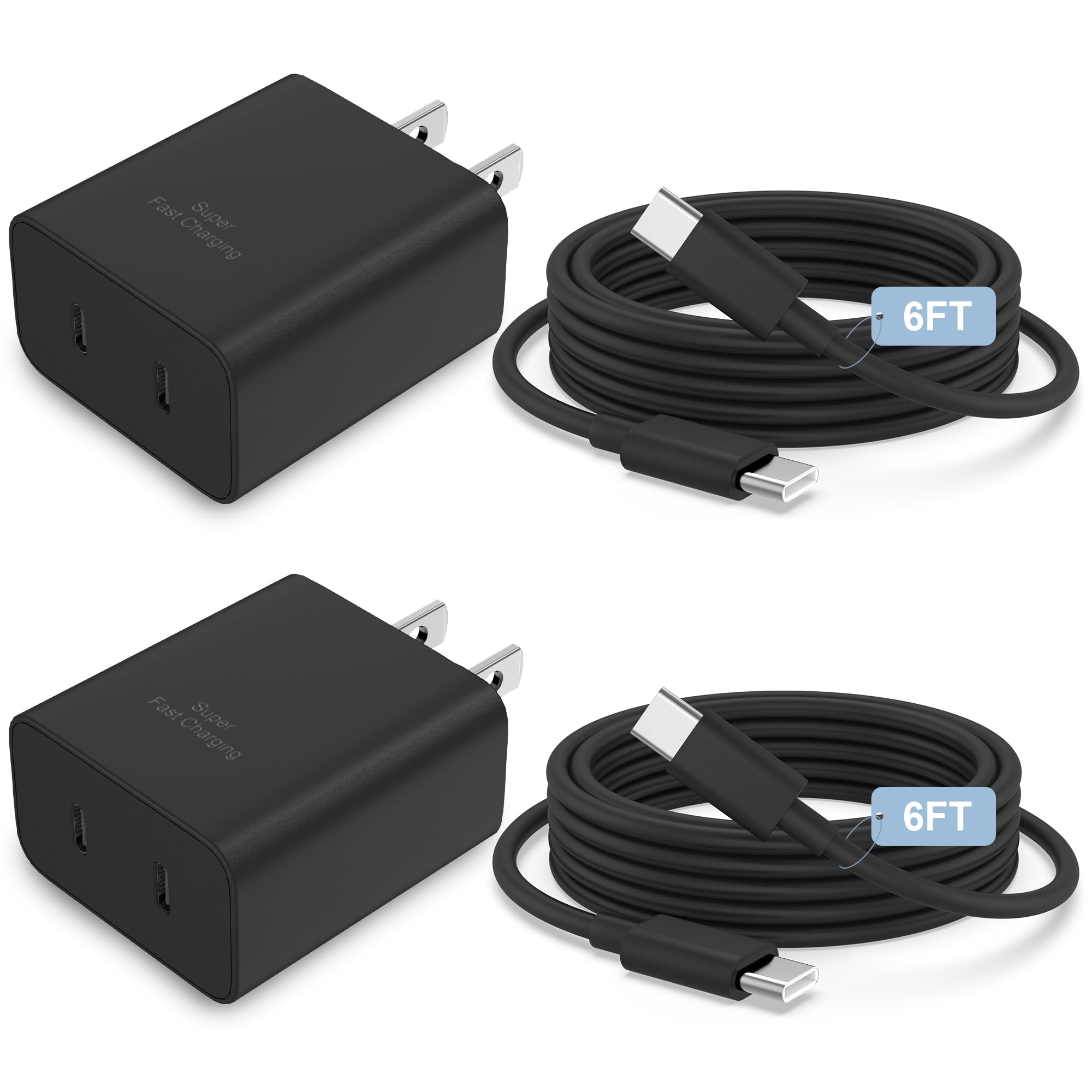 45W 2Pack Super Fast Charger USB C Dual Port Android Phone Charger Type C Fast Charging Block with 6FT Type-C Charger Cord for Samsung Galaxy S26 Ultra/S26/S26+/S25/S24/S23/S22/S21/iPhone Duo/18/17/16