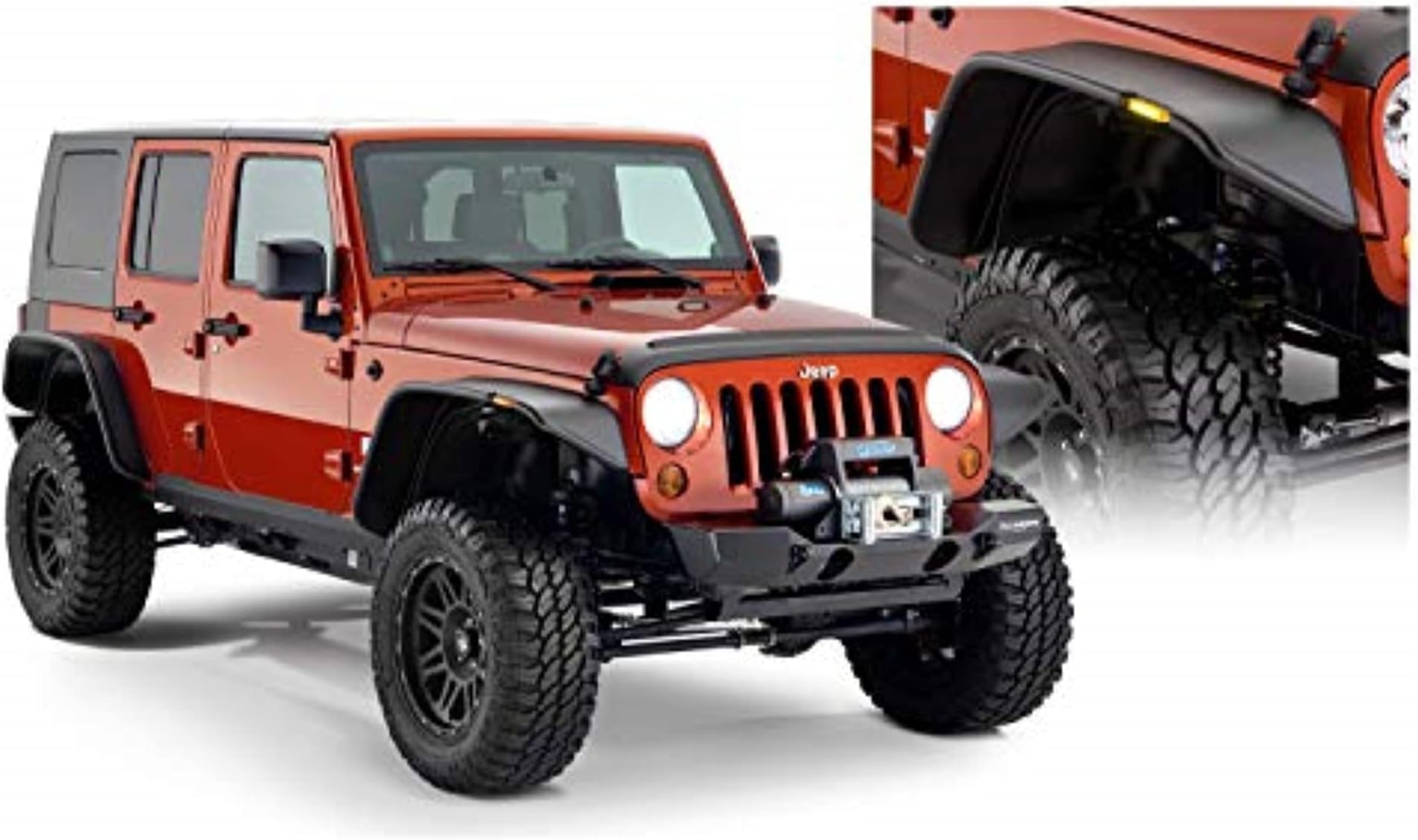 Bushwacker 10918-07 Jeep Flat Style Fender Flare - Set of 4 for 2007-2018 Jeep Wrangler JK 4-Door Model