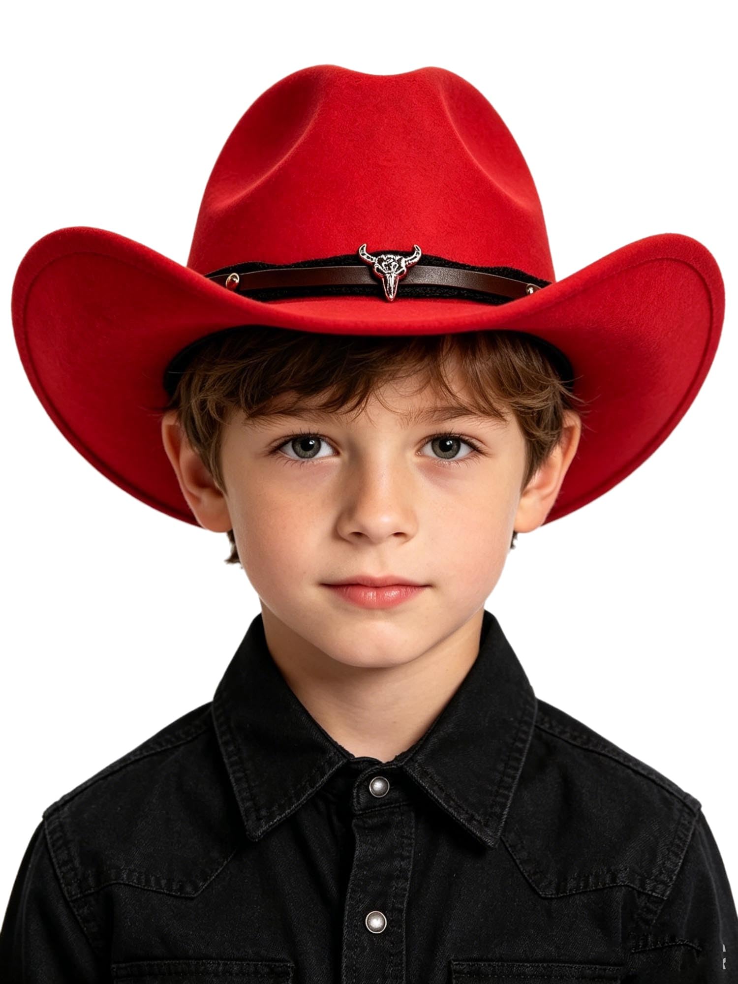 Yruioon Kid Fur Felt Cowboy Hat Field Production Time Shoot Red One Size
