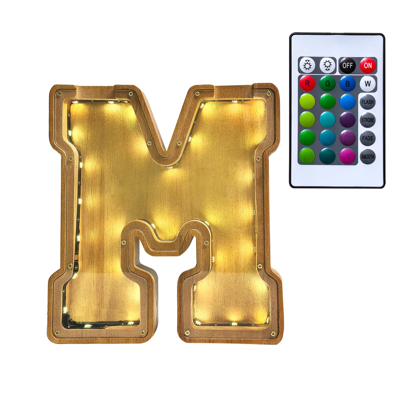 Wooden Letter Piggy Bank for Kids,9inch Kids Money Bank with LED Lights, Alphabet Coin Jar(A-Z), Birthday Gift for Kids, Toys for Boys and Girls(M)