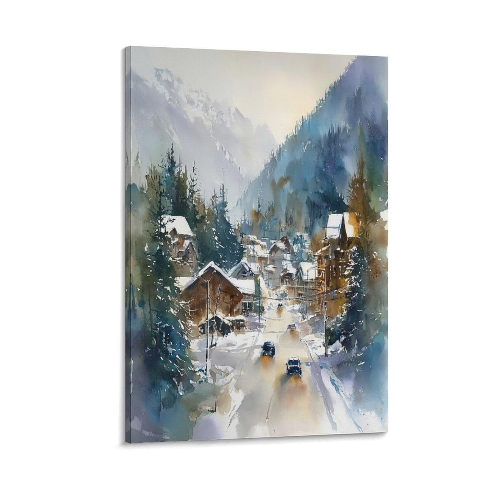 XWYMXZ Breckenridge Colorado Watercolor Print Ski Town Poster 24x36inch(60x90cm) Vintage Watercolor Canvas Art