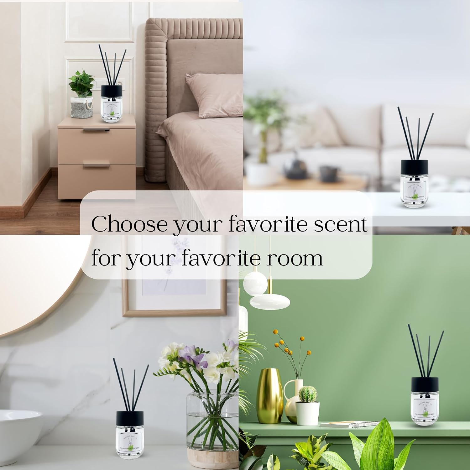 Reed Diffuser Set | 100 ml (3.4 fl oz) Cucumber Water and Melon Scent | Reed Diffuser Set | Aromatherapy Diffusers | Reed Diffuser Oil for Home and Spa Fragrance