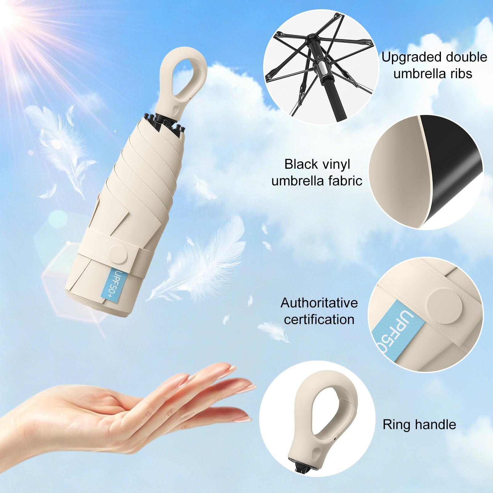 HCQC Parapluie Pliable Mini - Anti-UV, Compact et Léger pour Voyage - Parapluie de Poche Portable Homme Femme - Protection contre le Soleil et la Pluie Inklusive Kapsel-Etui - 3