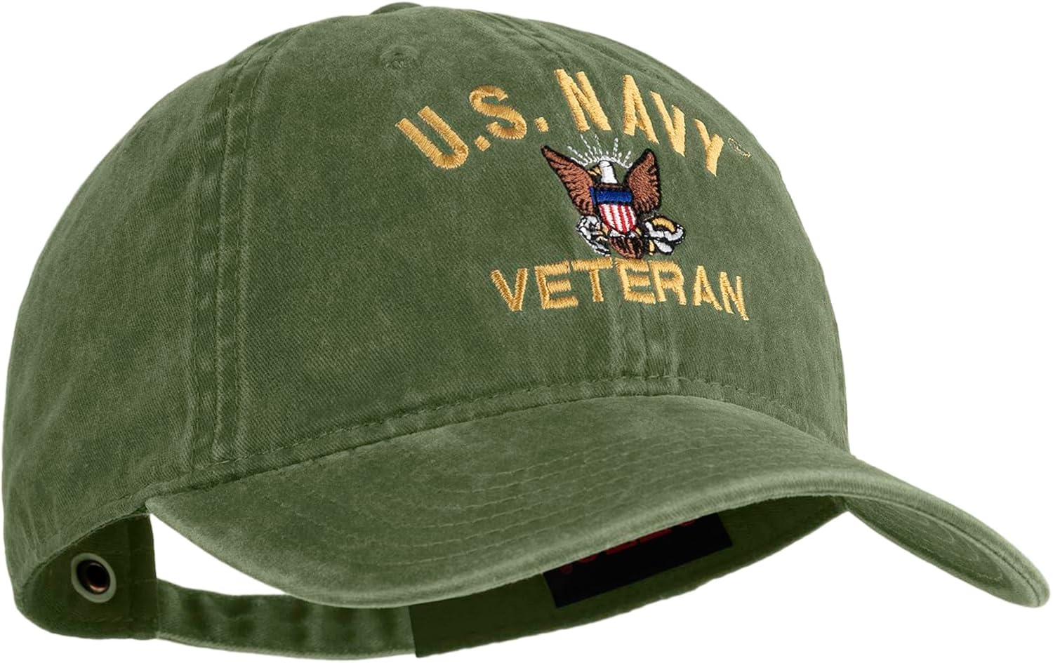 e4Hats.com US Navy Veteran Military Embroidered Washed Solid Pigment Dyed Cotton Twill Brass Buckle Cap - Image 5