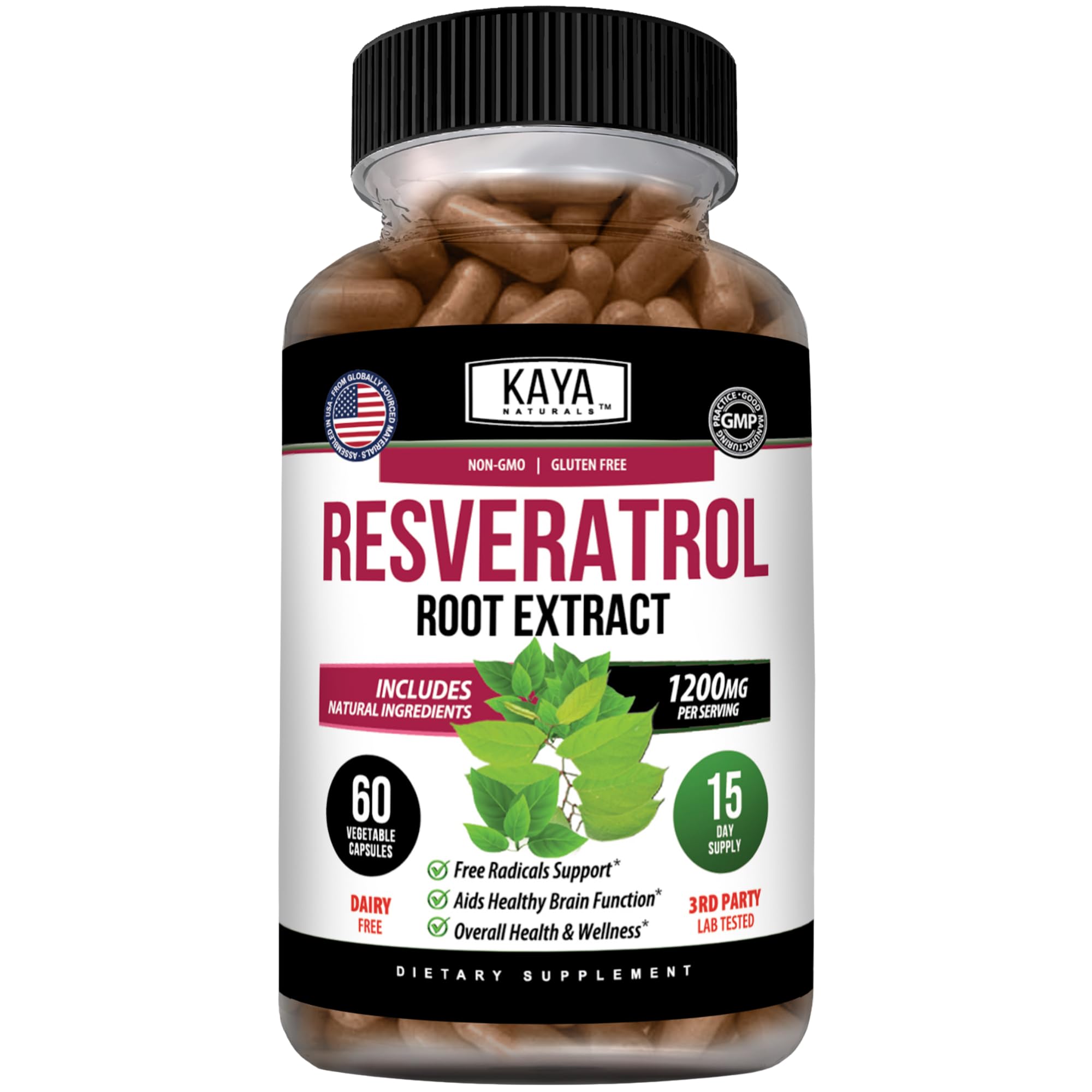 Kaya Naturals Resveratrol Capsules, 60 Veggie Capsules 60 Count (Pack of 1)