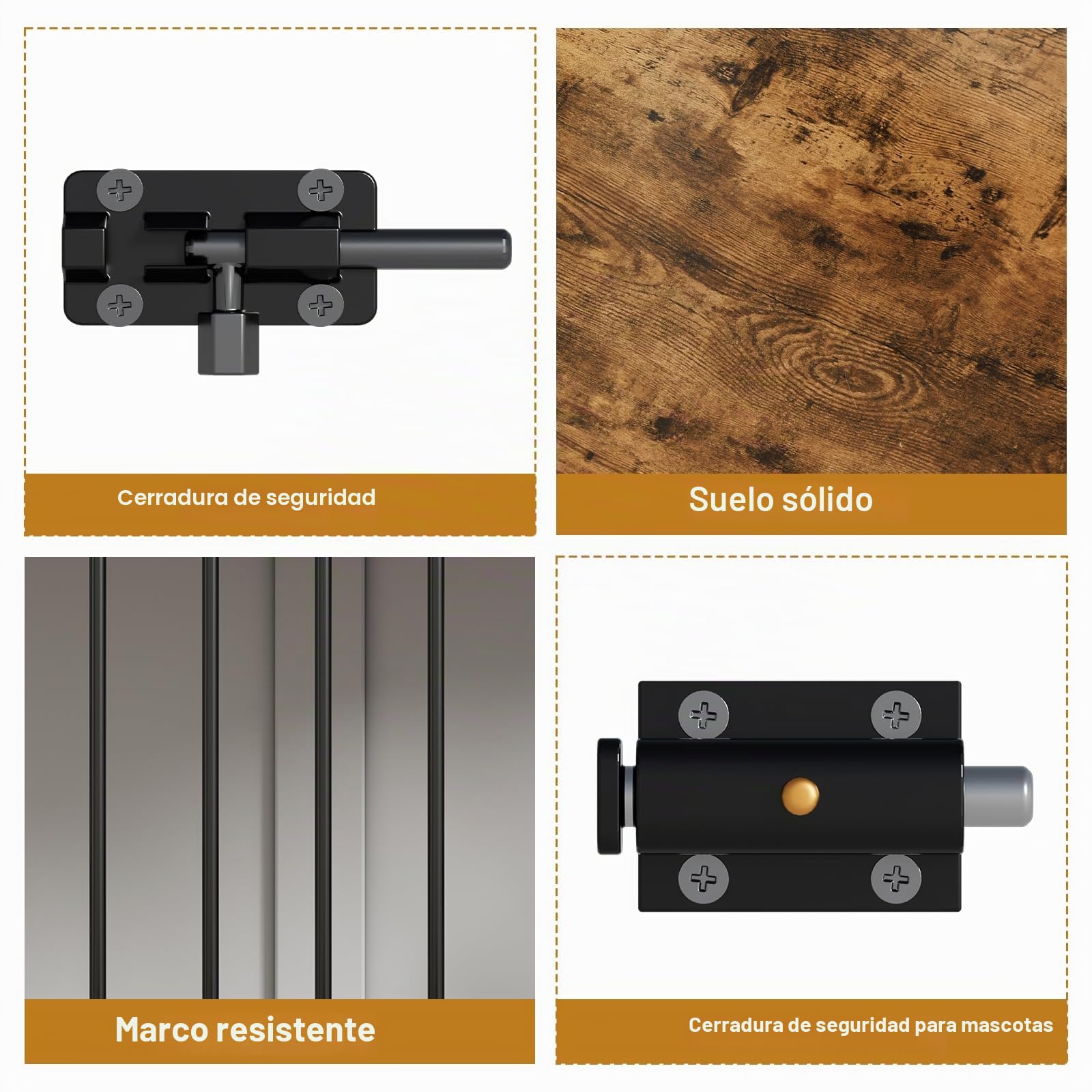 Mueble jaula grande para perros de 41,3", plegable, caseta de madera para perros (15,9-27,2 kg) con 2 cuencos, mesa auxiliar interior estilo granja