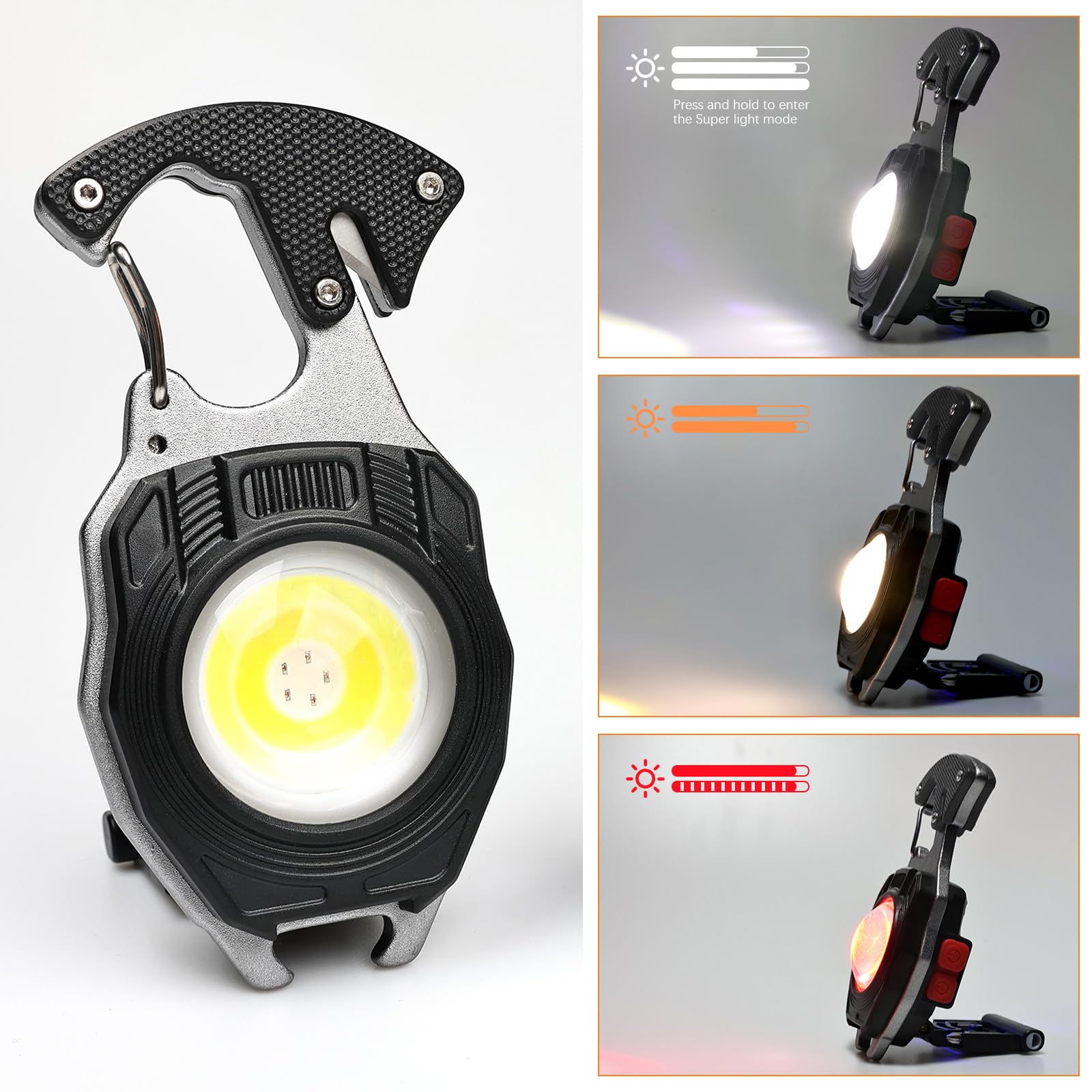 MAKDAK Cob Keychain Work Light 2PC Rechargeable EDC Keychain flashilight 7 Modes 1600Lumen high Lumen Flashlights for Emergencies Led Flashlight (Black)