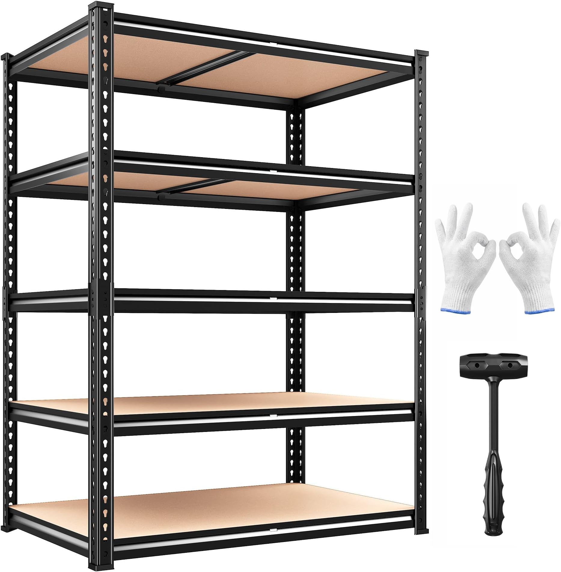 REIBII 2400LBS Garage Shelving Heavy Duty,5 Tier Storage Shelves Adjustable Metal Shelving Unit,Garage Shelves for Basement,Warehouse,Commercial,Pantry,Closet,Kitchen 72x36x16,Black