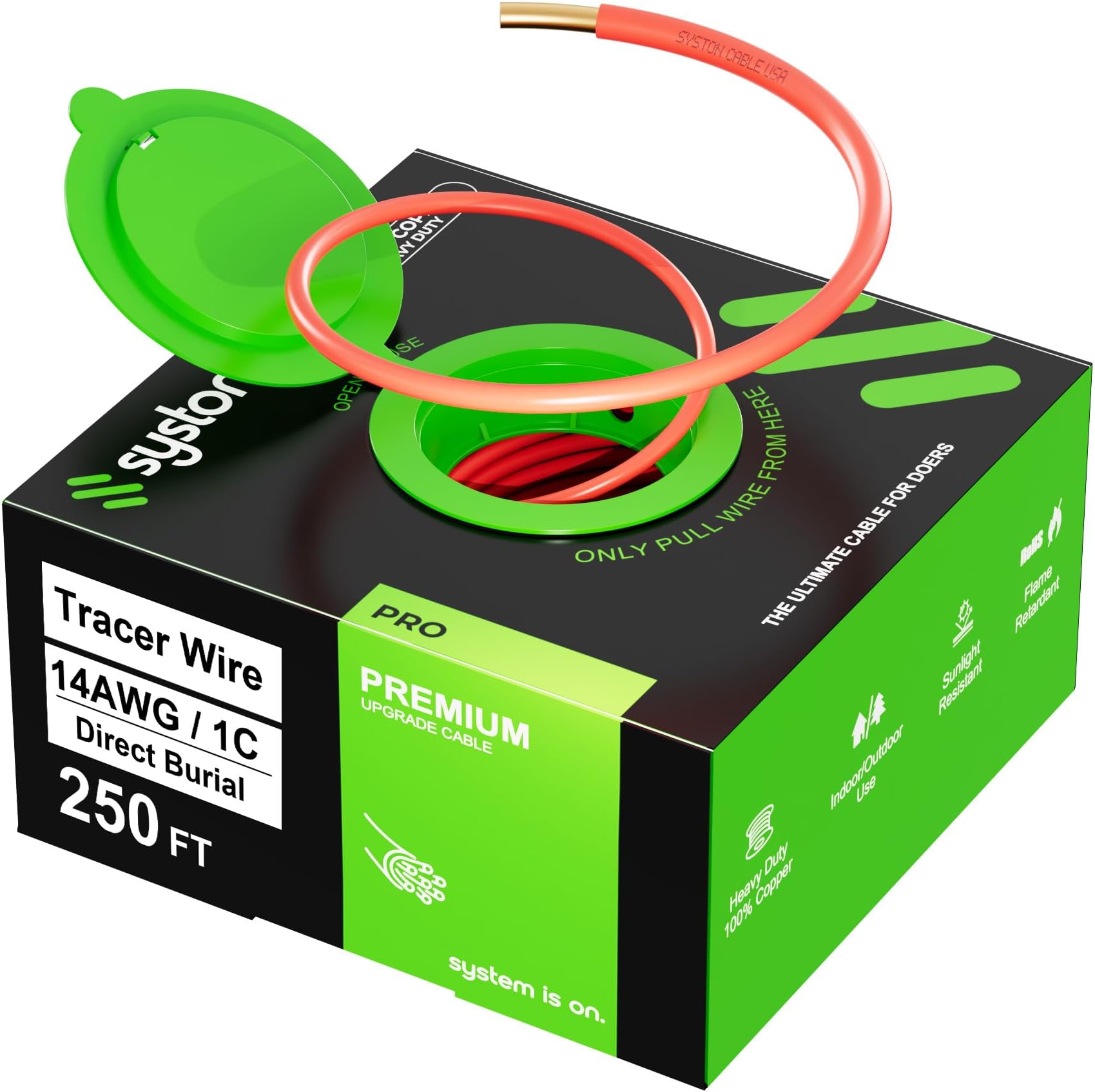 14 AWG Tracer Wire 600V 100% Solid Copper Conductor Direct Burial Underground, Red Tracer Wire for Locating Underground Pipes and Lines Electrical Wire Gas Water Sewer Pipe and Fiber Optic, 250 FT