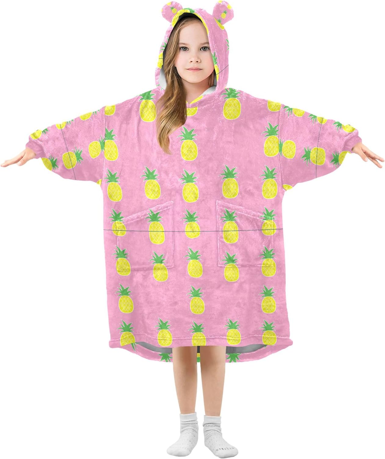 Pineapple Fruit Kids Wearable Blanket Hoodie with Pocket and Sleeves for Toddlers, Cute Hoodies 3-14 Year Girls Boys