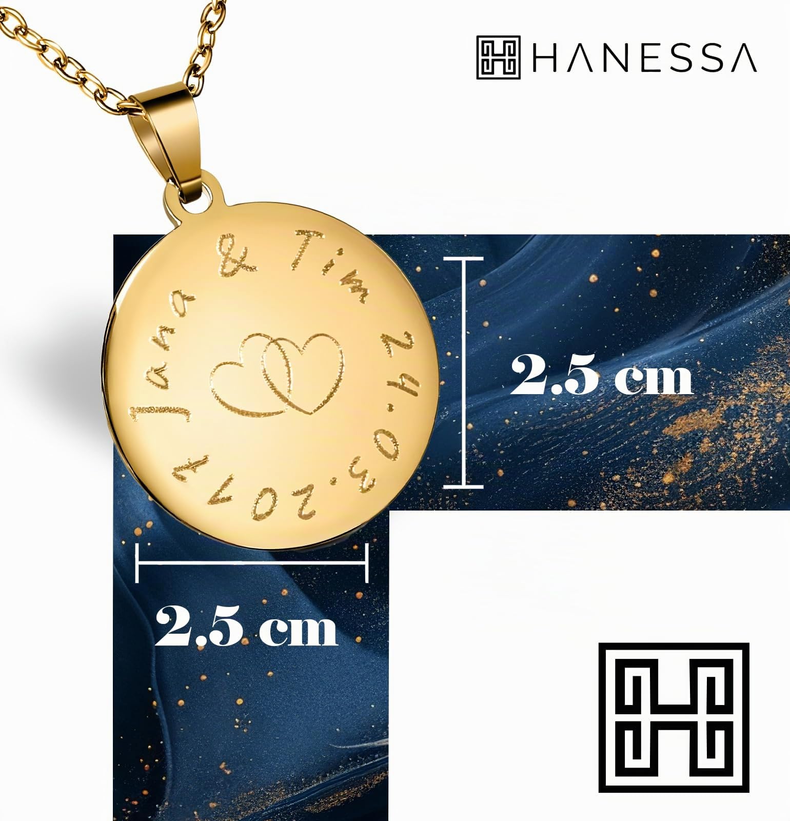 Personalisierte Kette mit Gravur Edelstahl 50 cm mit Anhänger rund - Personalisierte Halskette für Männer und Frauen - Personalisierter Schmuck Damen Herren