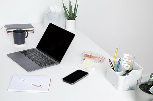 Miniatura 5 de Essentra Home Tarjetero de visita con acabado de mármol blanco, soporte para teléfono para escritorio.