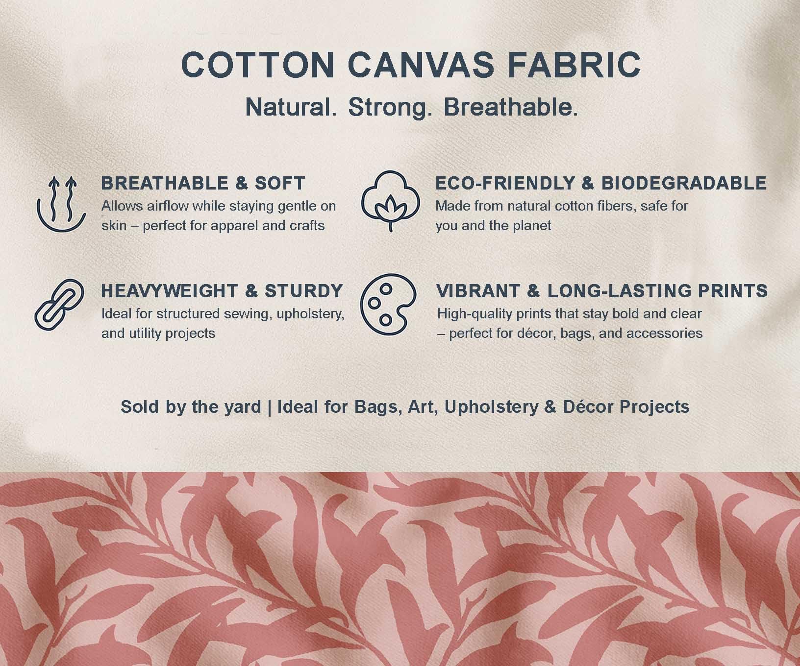 Soimoi Toile de coton imprimée | Motif feuilles - Rose | 142 cm de large | Vendu au mètre | Tissu d'ameublement et de loisirs créatifs très résistant