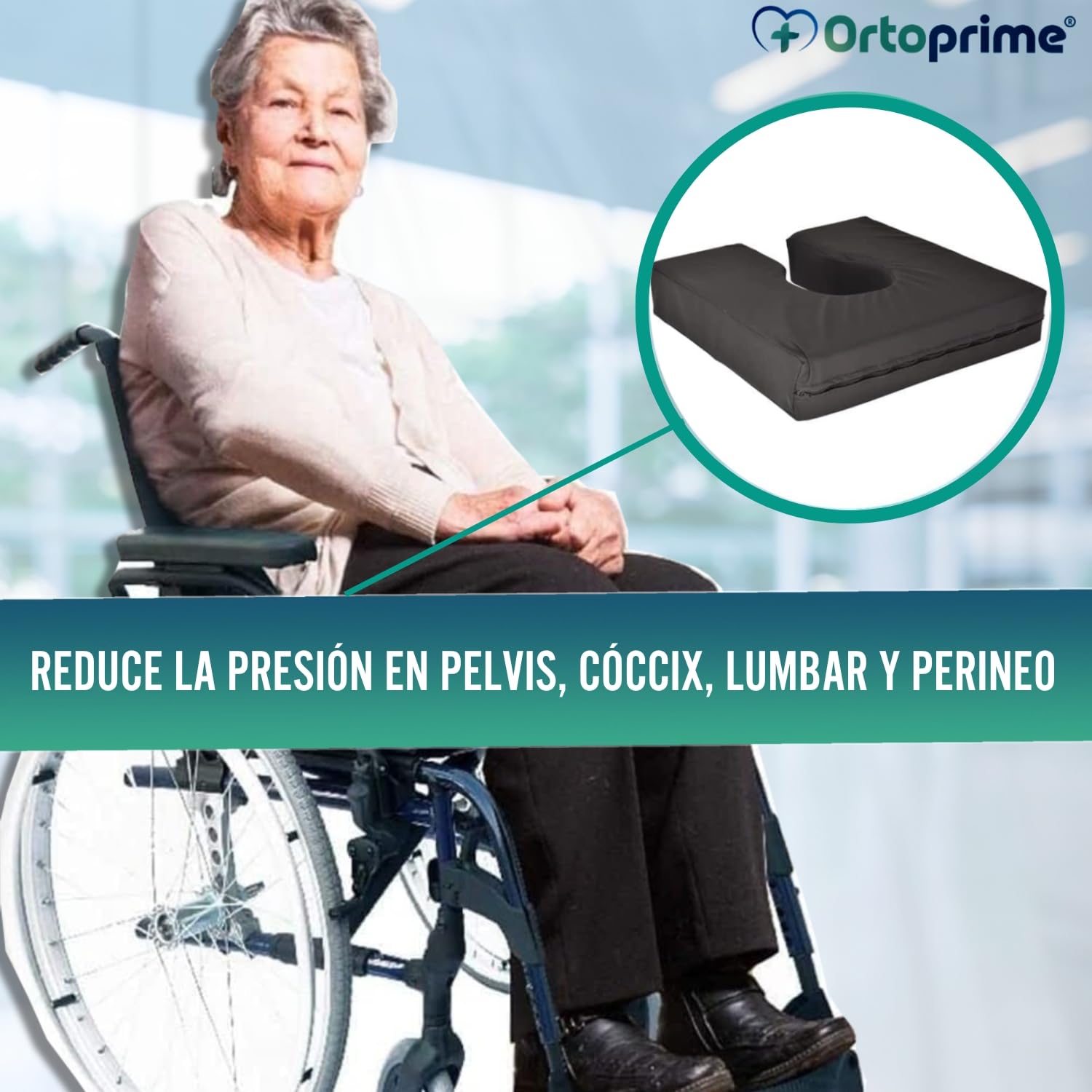OrtoPrime Poduszka przeciwpoślizgowa z pianki anatomicznej podkowa Comfort - Poduszka na krzesło biurowe i fotel - Poduszka do odleżyn - Poduszki przeciwpoślizgowe na wózki inwalidzkie Odciążenie